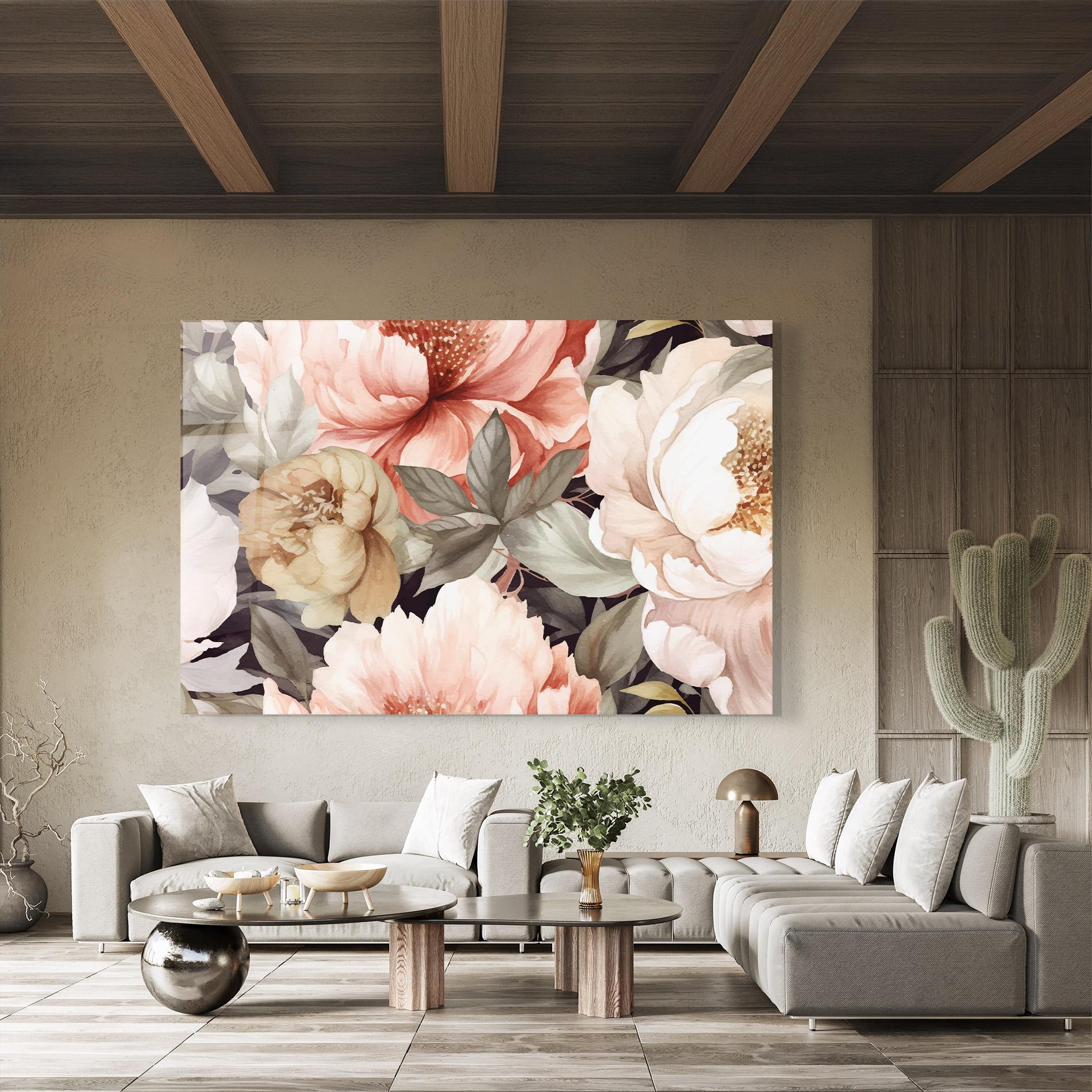 Tablou Sticla Cream Pink Peony mockup 8