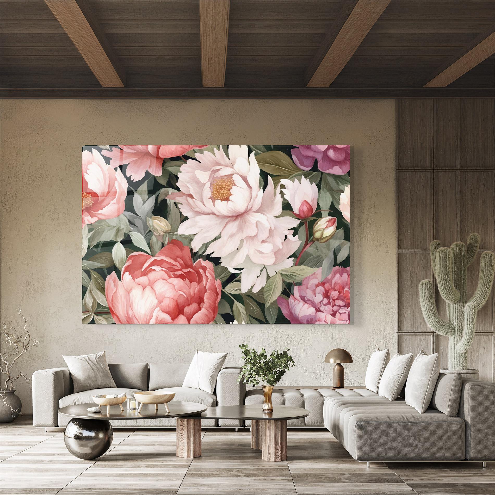 Tablou Sticla Light Peony Art mockup 8