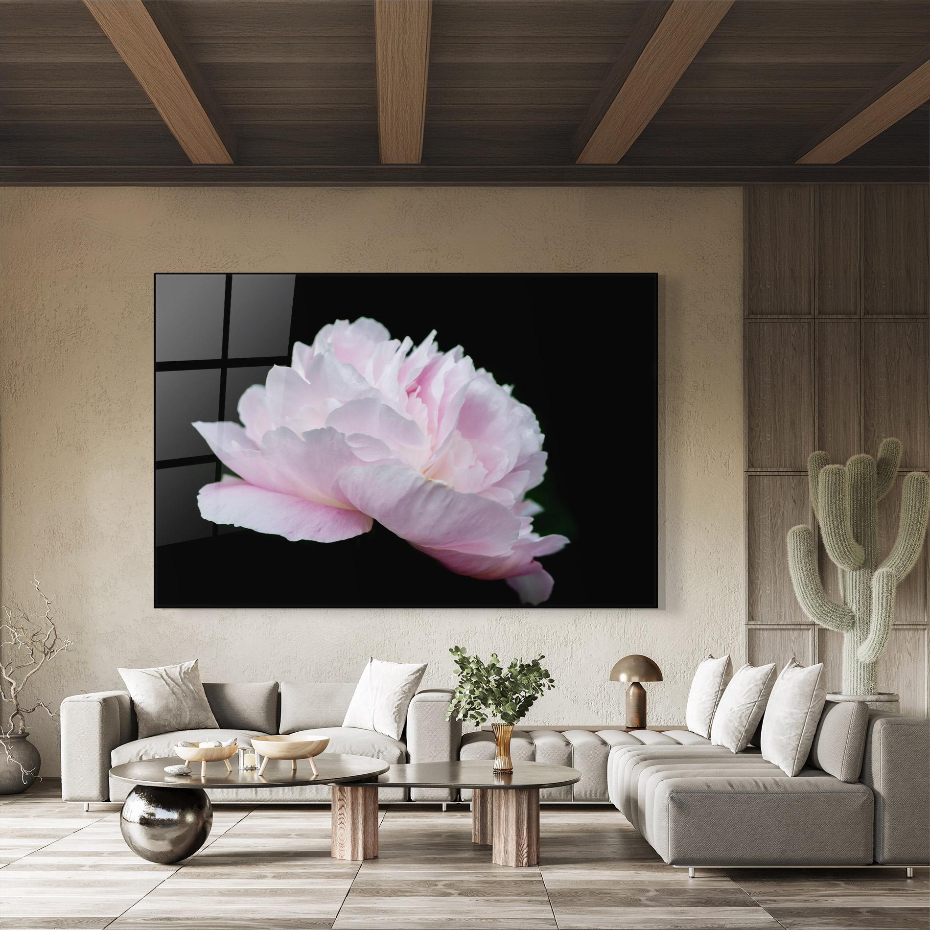 Tablou Sticla Pastel Peony On Black mockup 8