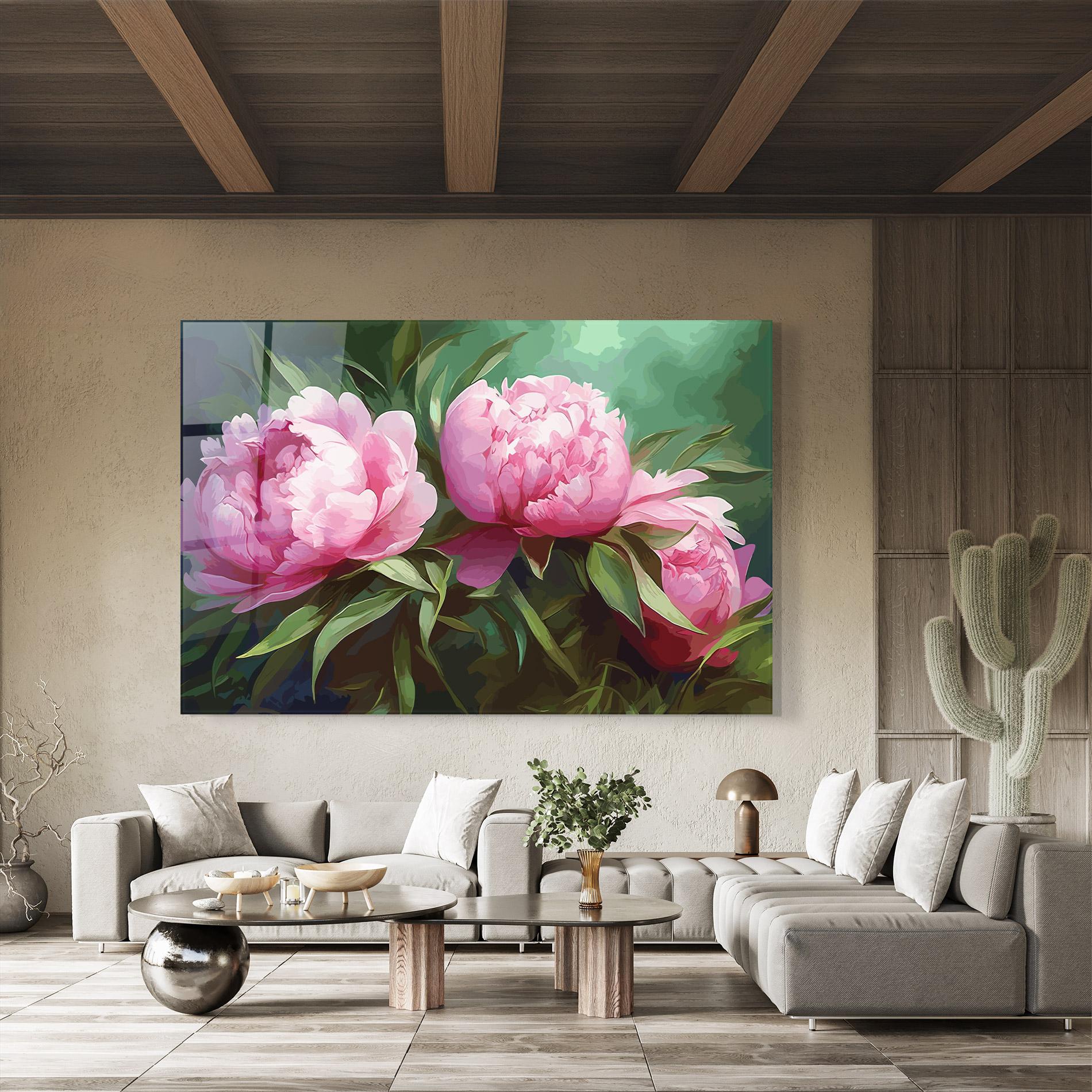 Tablou Sticla Peonies Art mockup 8