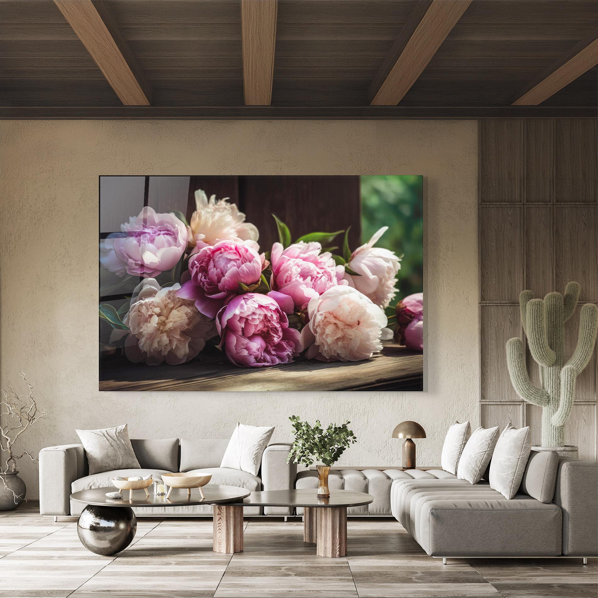 Tablou Sticla Peonies On The Table mockup 8