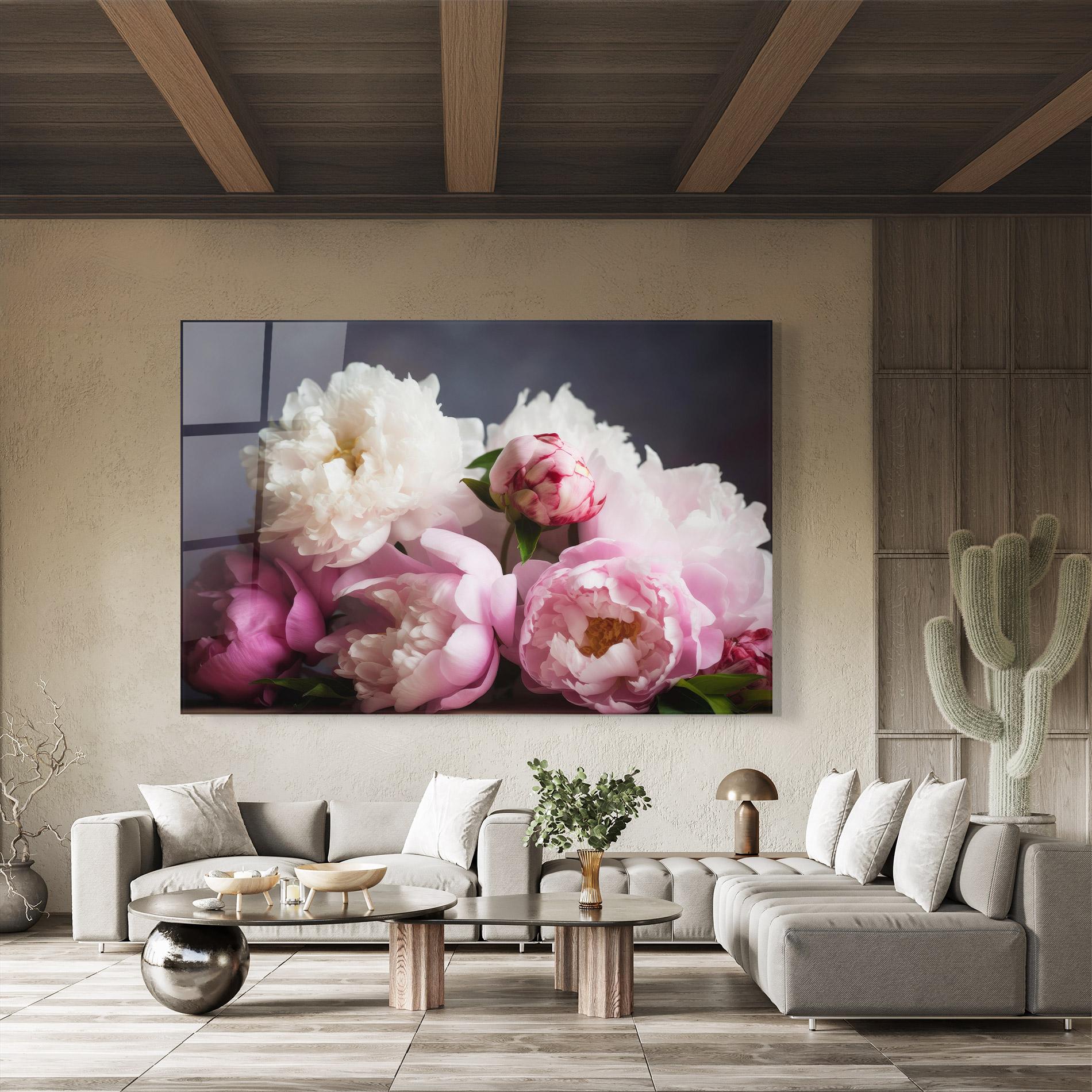 Tablou Sticla Peonies With Grey mockup 8