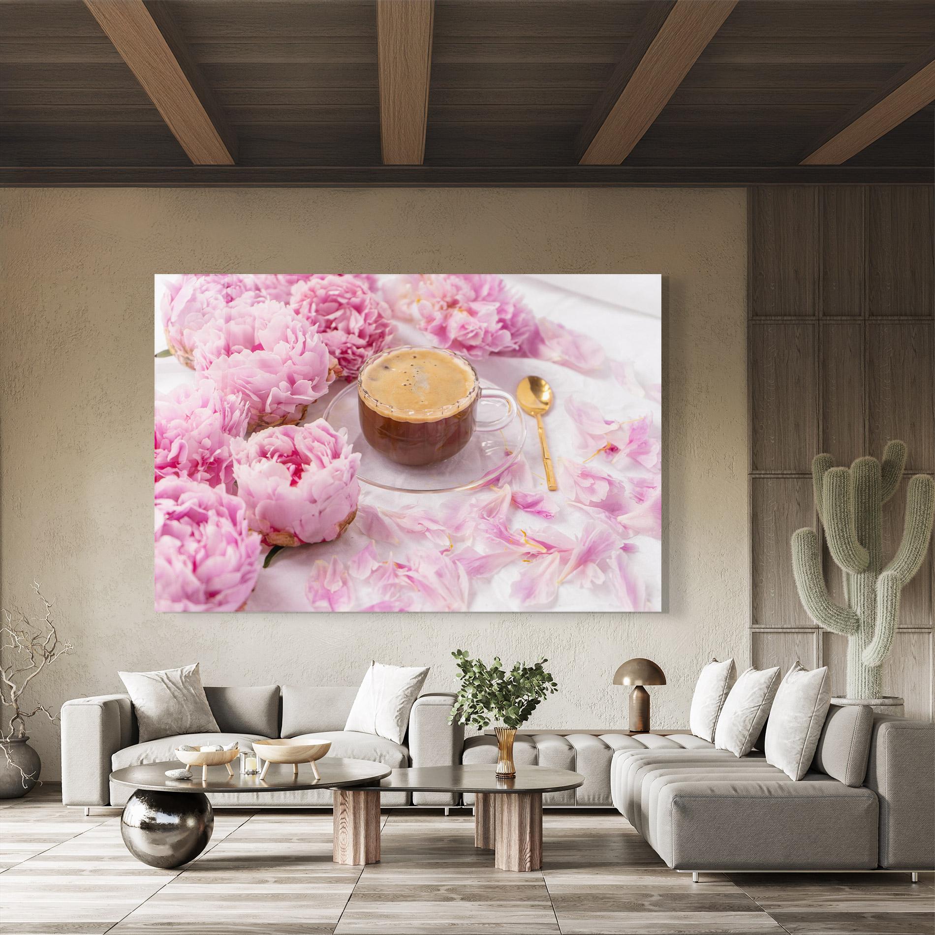 Tablou Sticla Peony And Coffee mockup 8