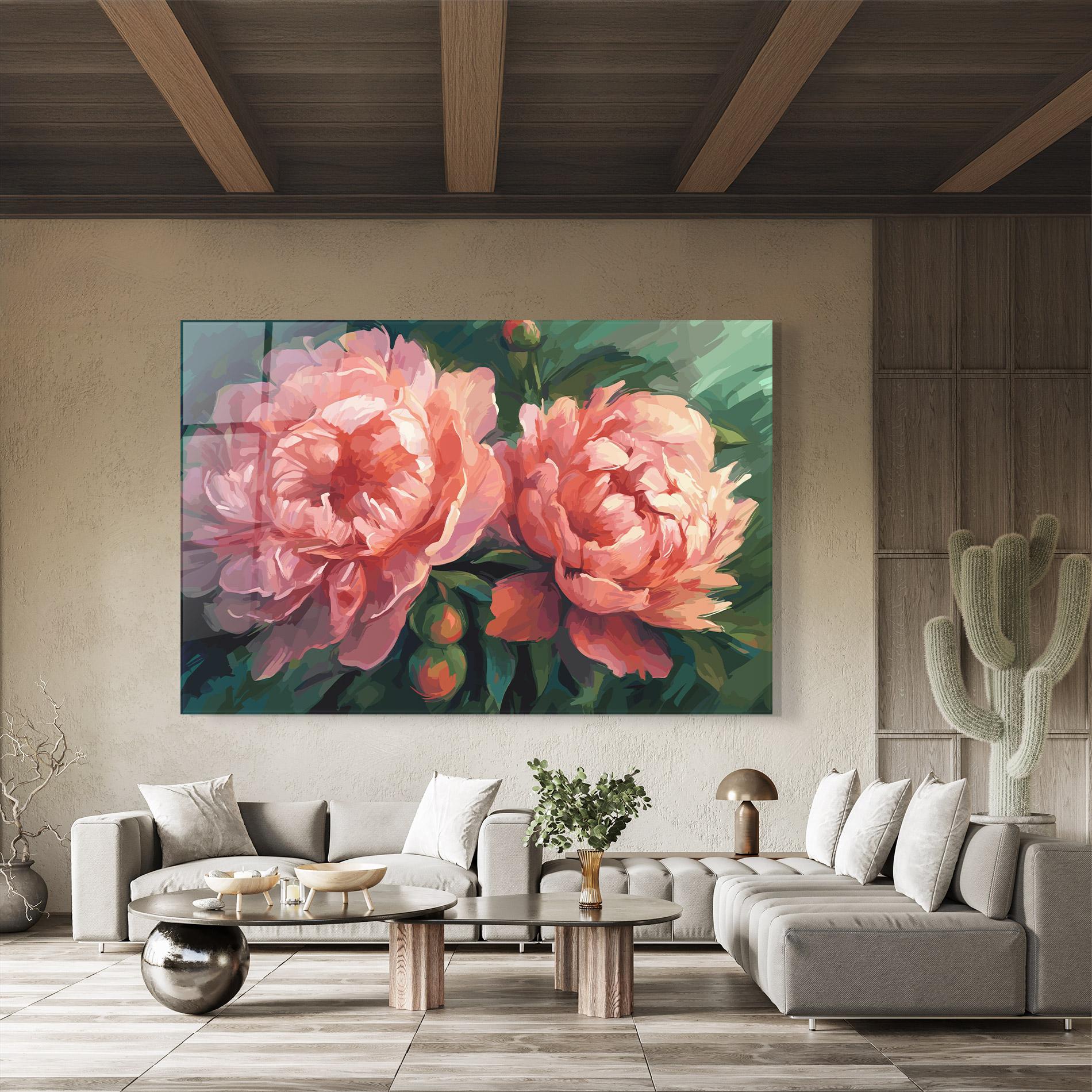 Tablou Sticla Peony Buds Painting mockup 8