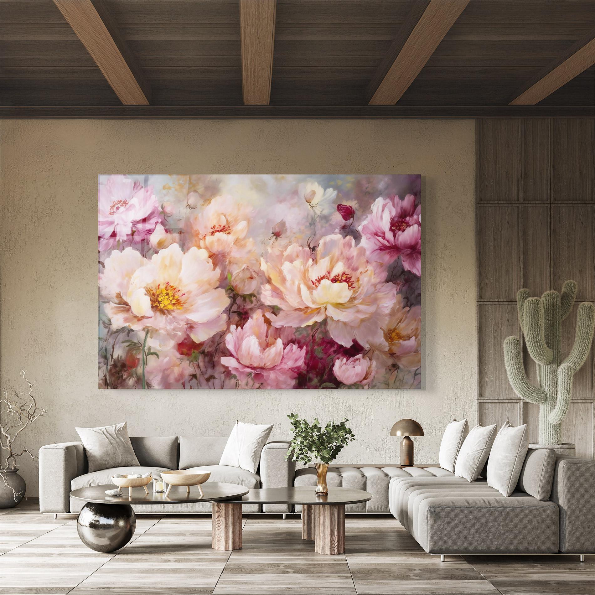 Tablou Sticla Peony Painting Art mockup 8