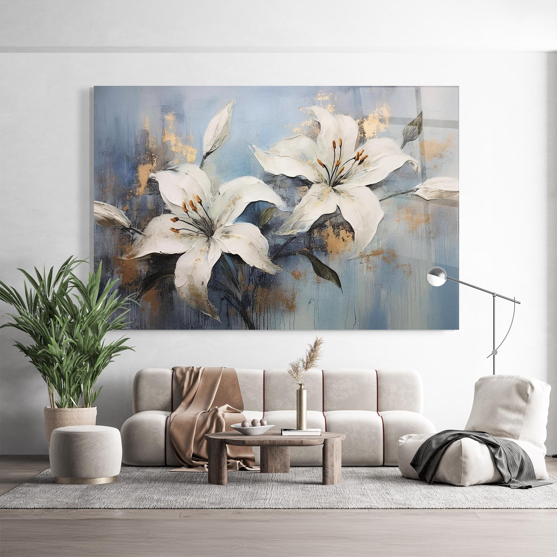 Tablou Sticla Gold Lily Painting mockup 9