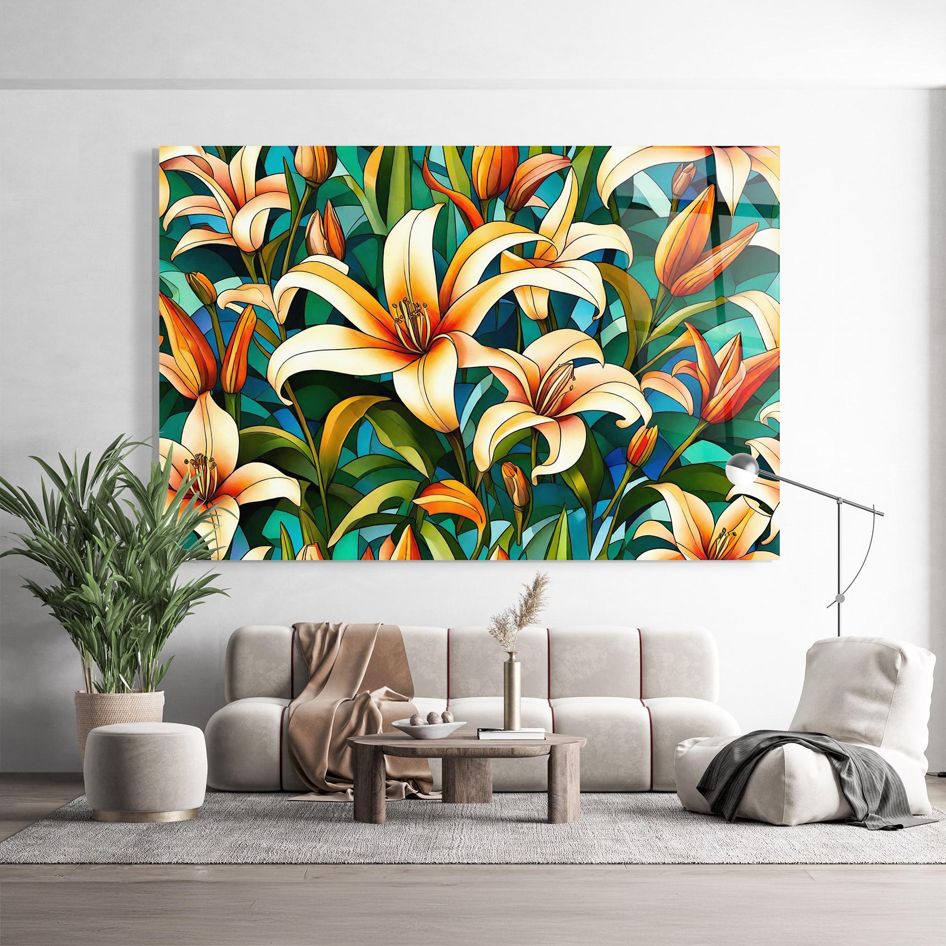 Tablou Sticla Lily Pattern mockup 9