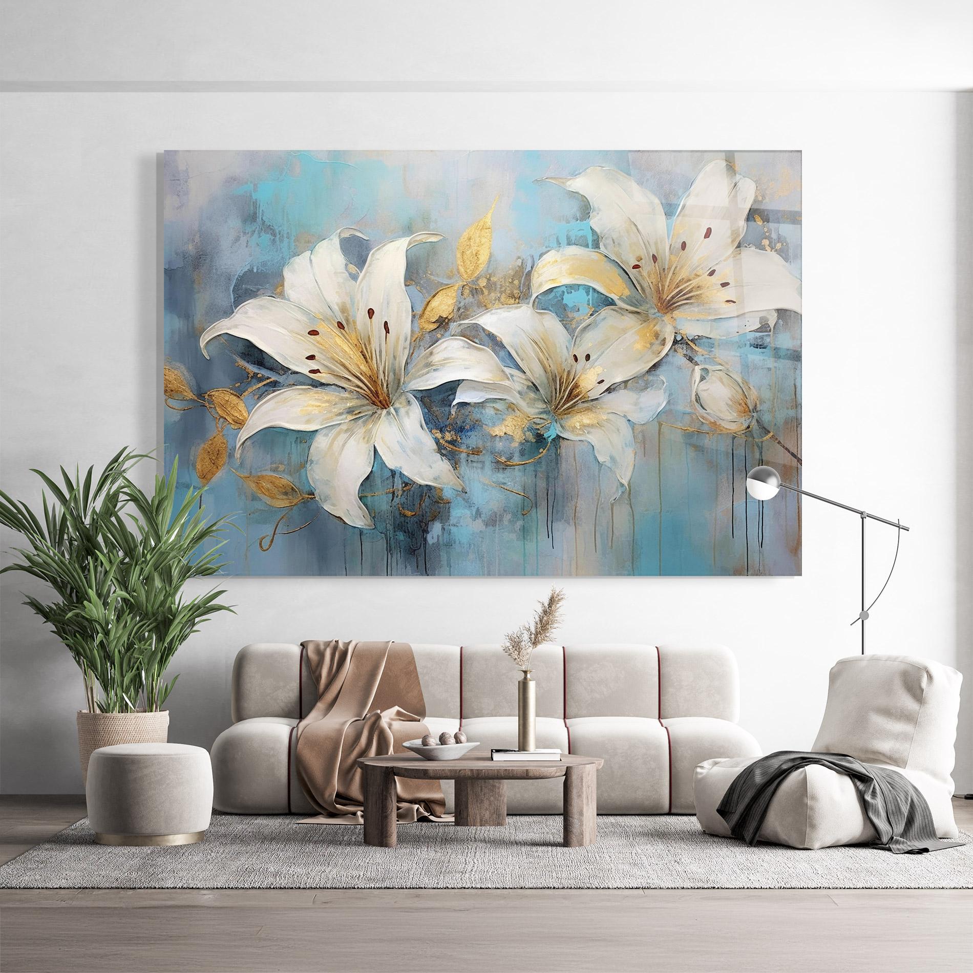 Tablou Sticla Lily With Gold Painting mockup 9