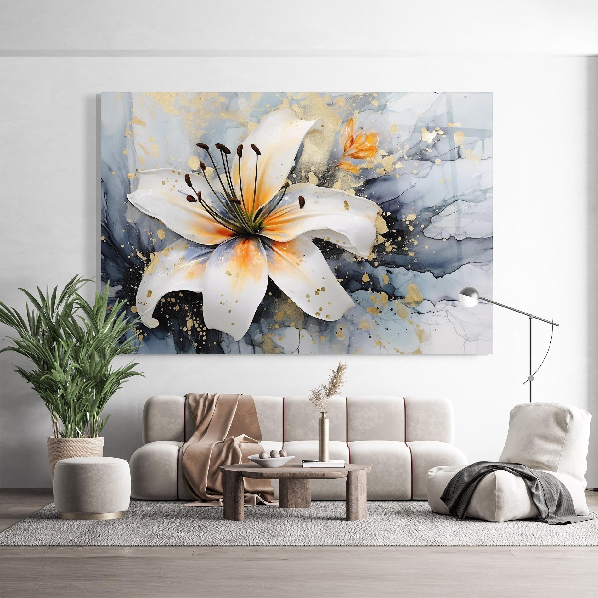 Tablou Sticla Lily With Orange Painting mockup 9