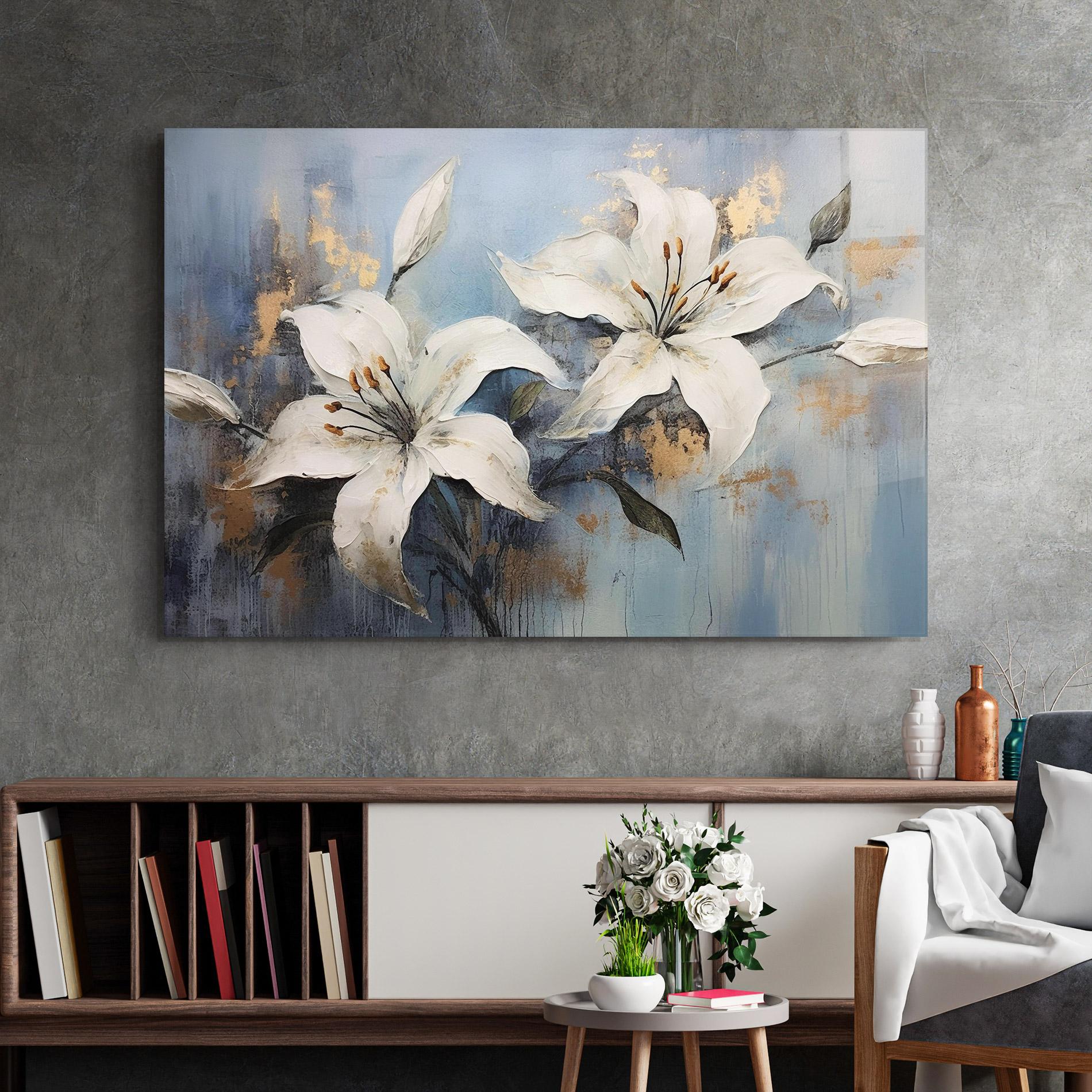 Tablou Sticla Gold Lily Painting mockup 2