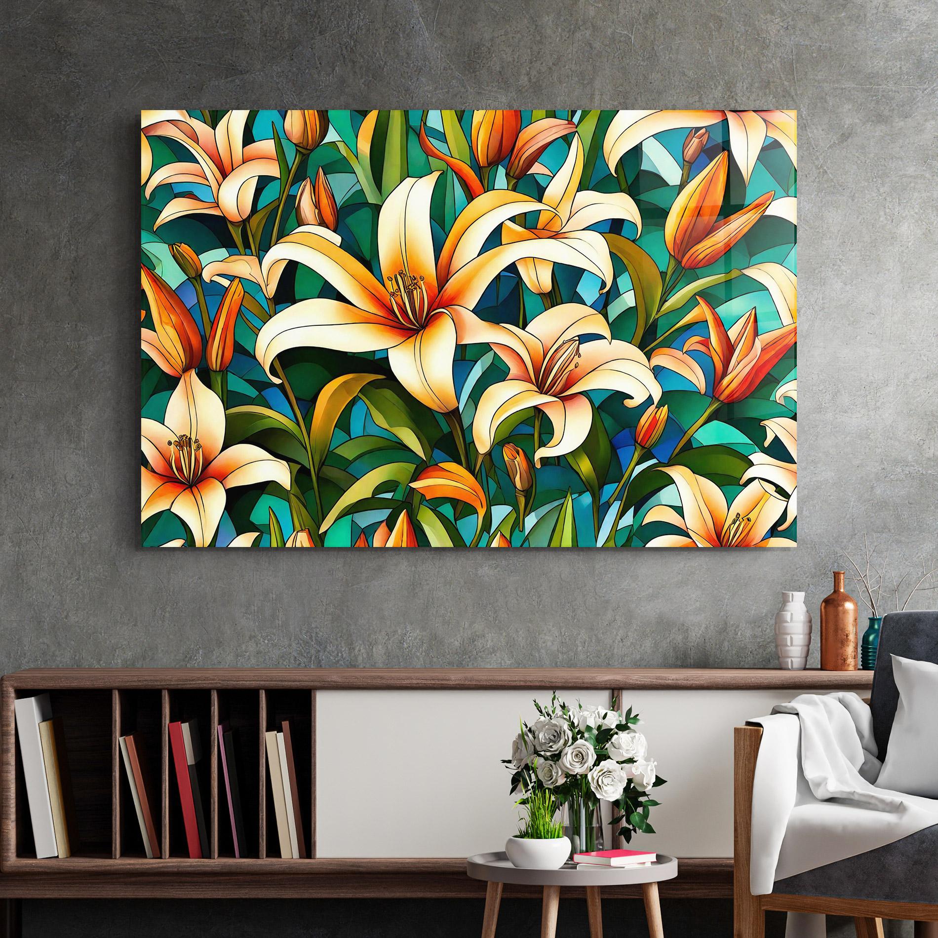 Tablou Sticla Lily Pattern mockup 2