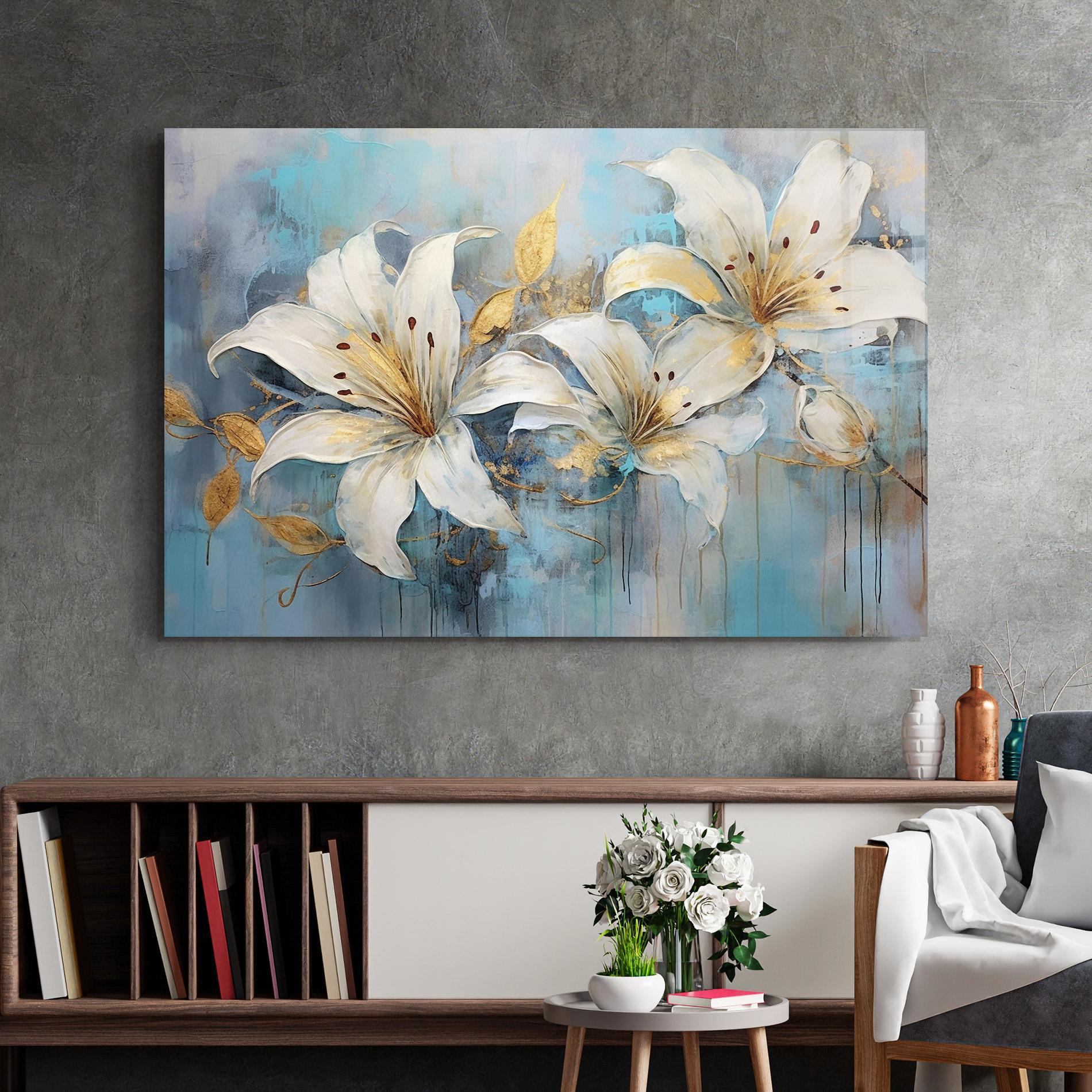 Tablou Sticla Lily With Gold Painting mockup 2