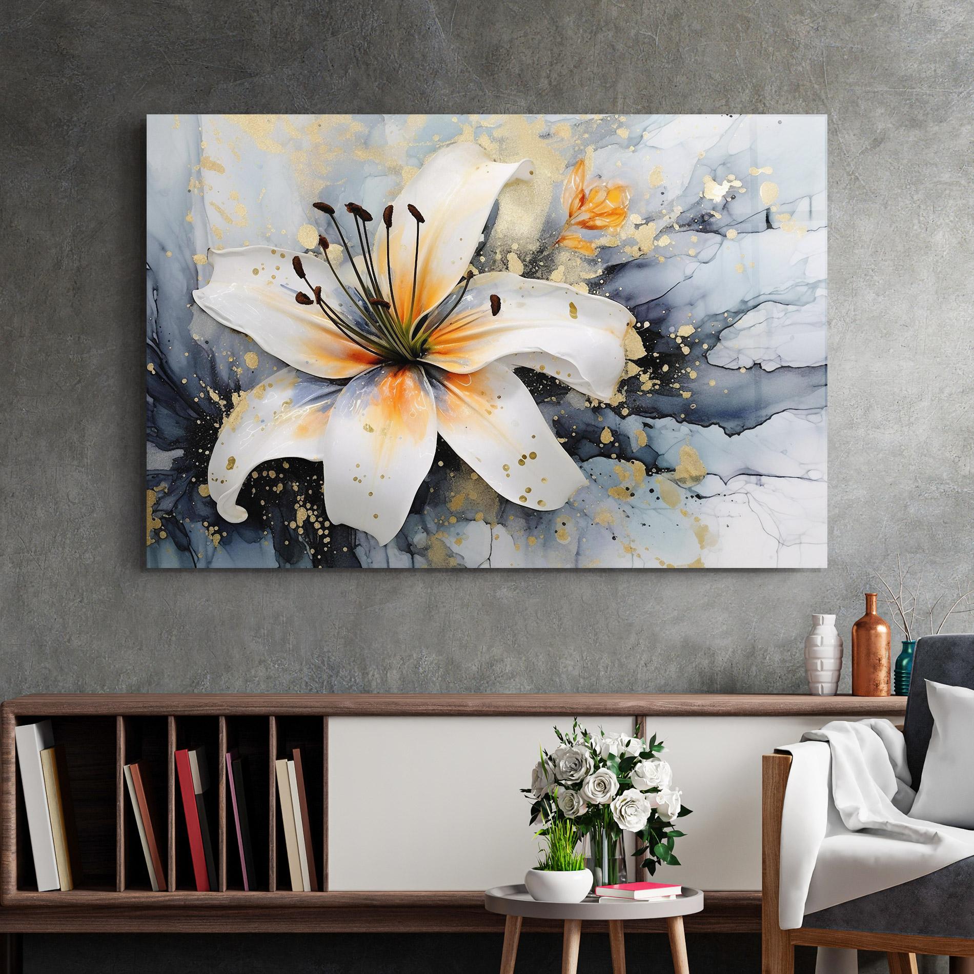 Tablou Sticla Lily With Orange Painting mockup 2