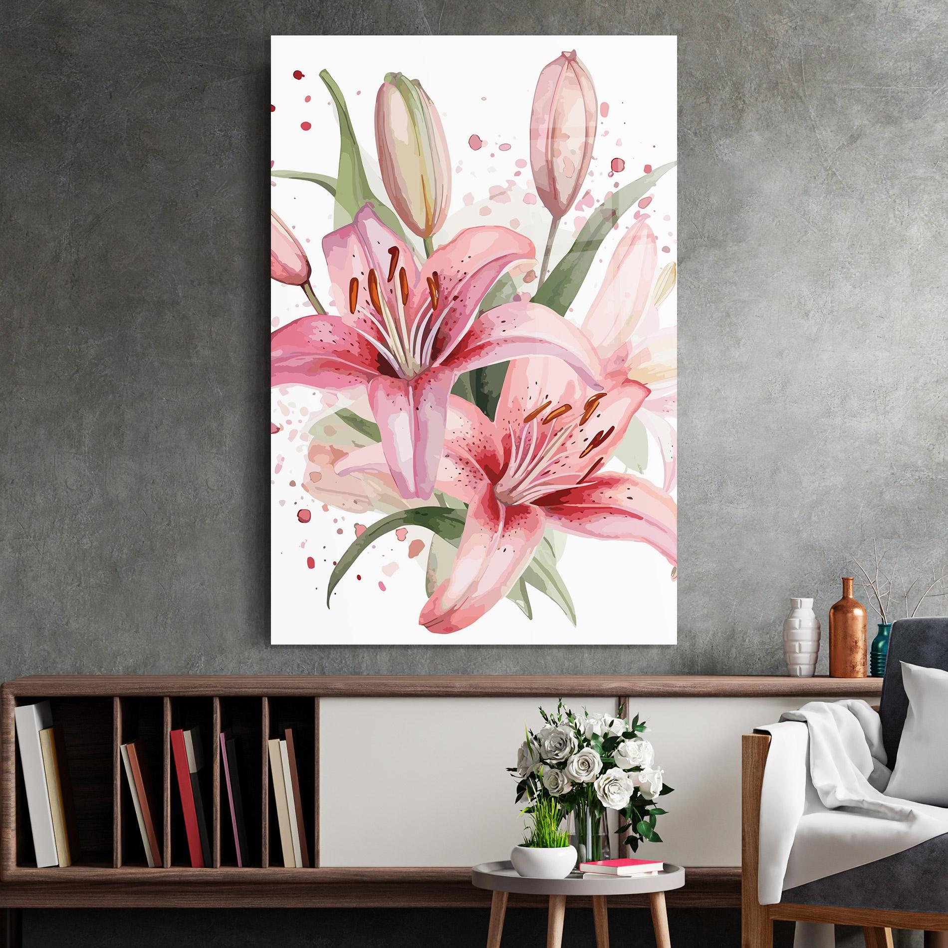 Tablou Sticla Beautiful Pink Lily mockup 2