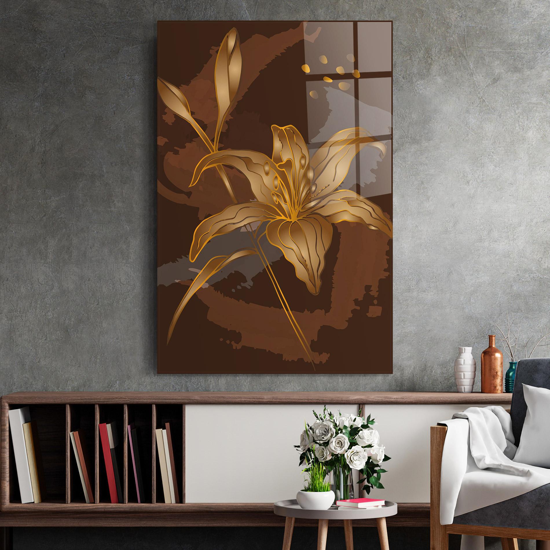 Tablou Sticla Gold Brown Lily mockup 2
