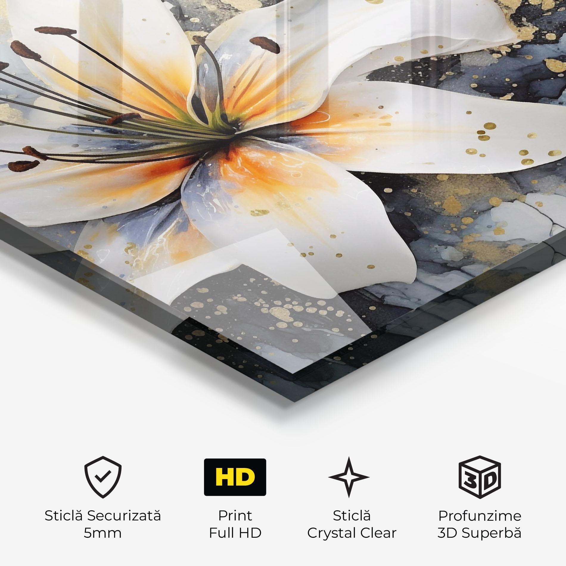 Tablou Sticla Lily With Orange Painting mockup 3