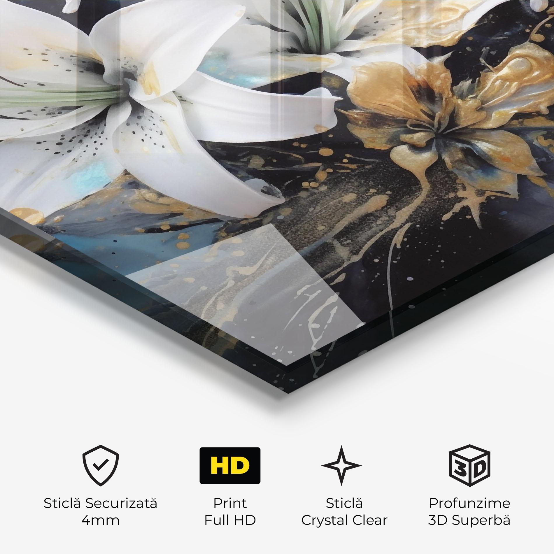 Tablou Sticla Lily On Blue Painting mockup 3