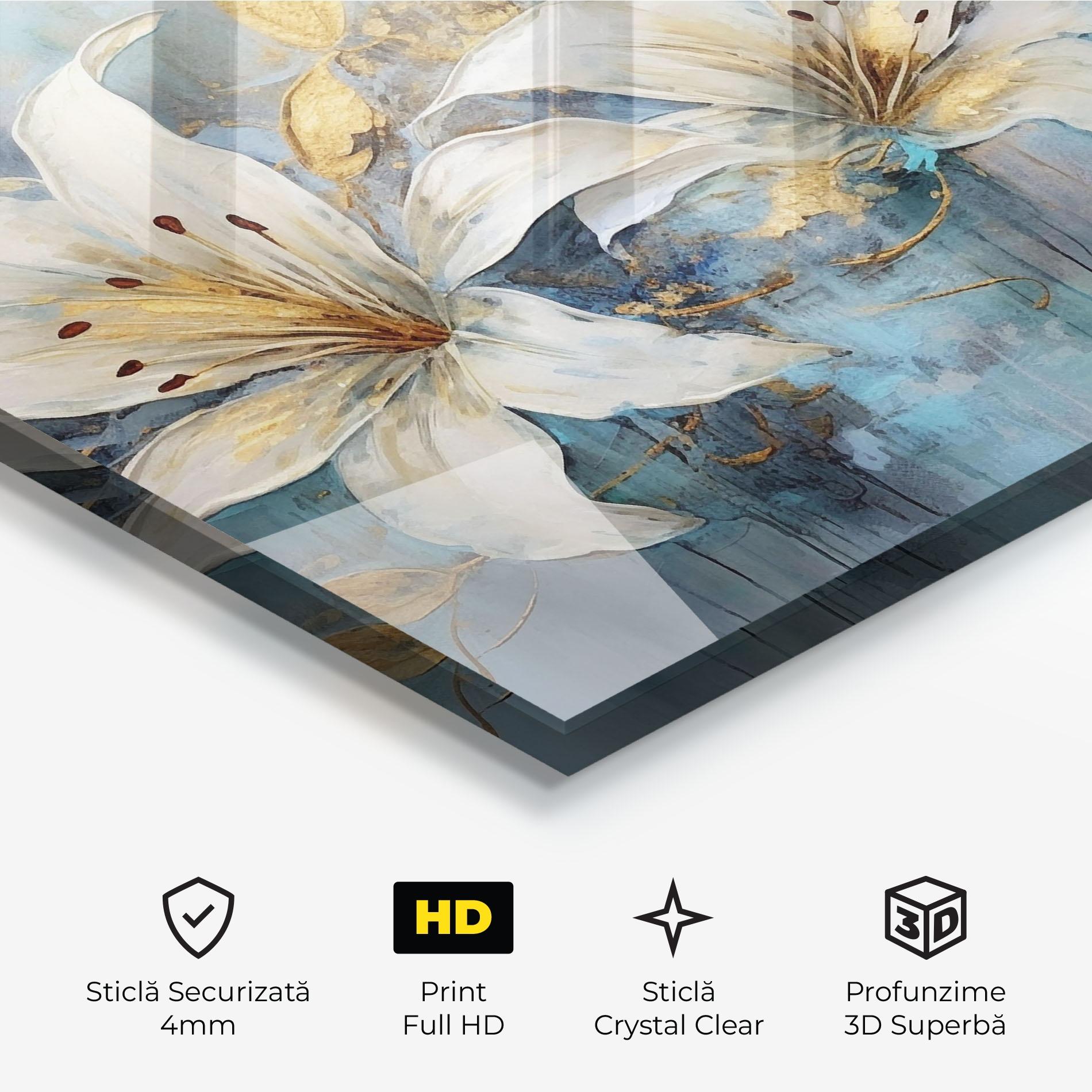 Tablou Sticla Lily With Gold Painting mockup 3