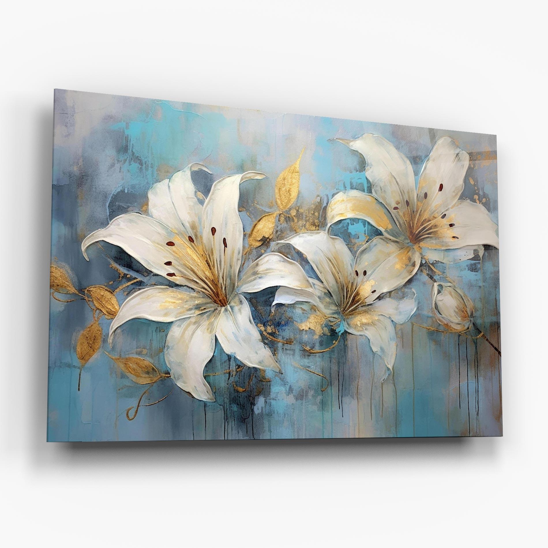 Tablou Sticla Lily With Gold Painting mockup 6