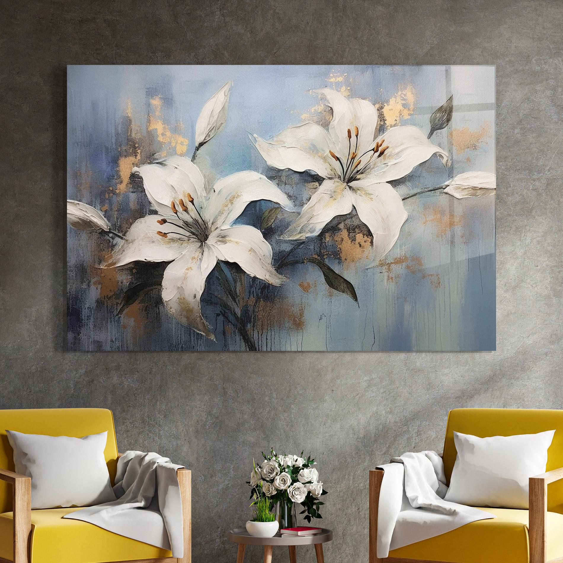Tablou Sticla Gold Lily Painting mockup 4