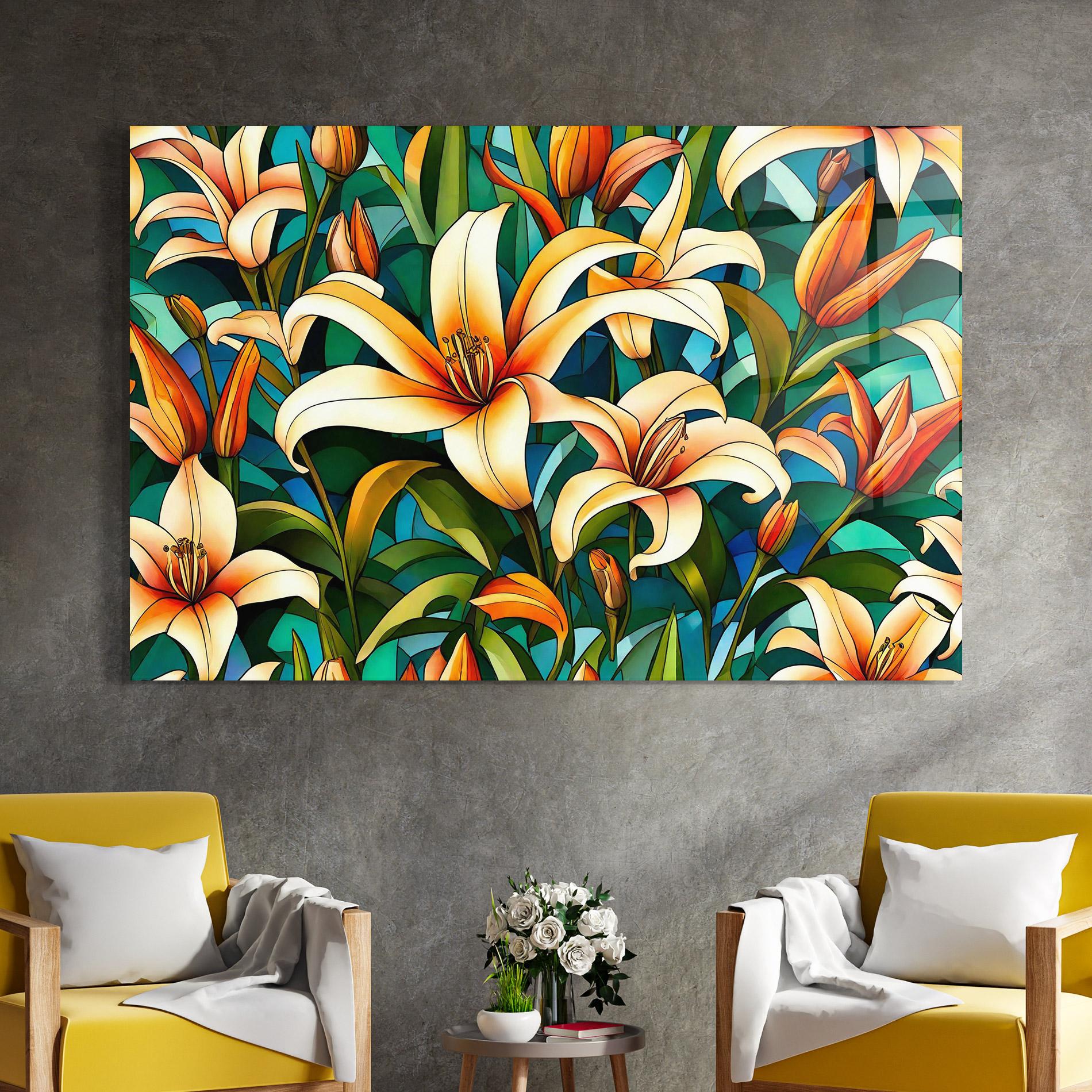 Tablou Sticla Lily Pattern mockup 4
