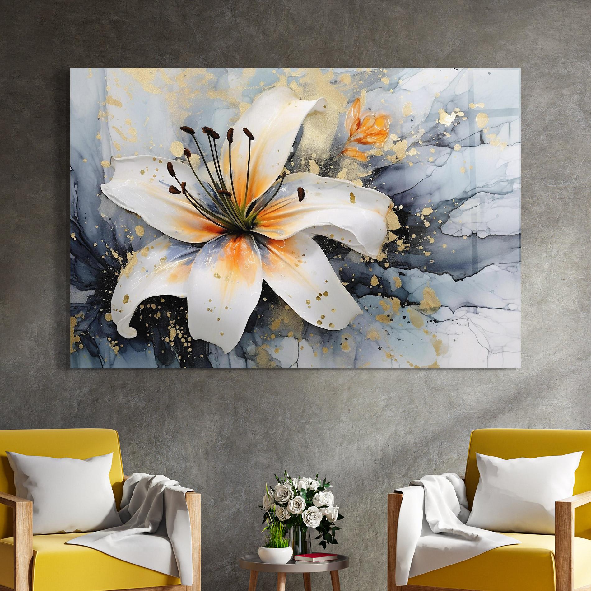 Tablou Sticla Lily With Orange Painting mockup 4