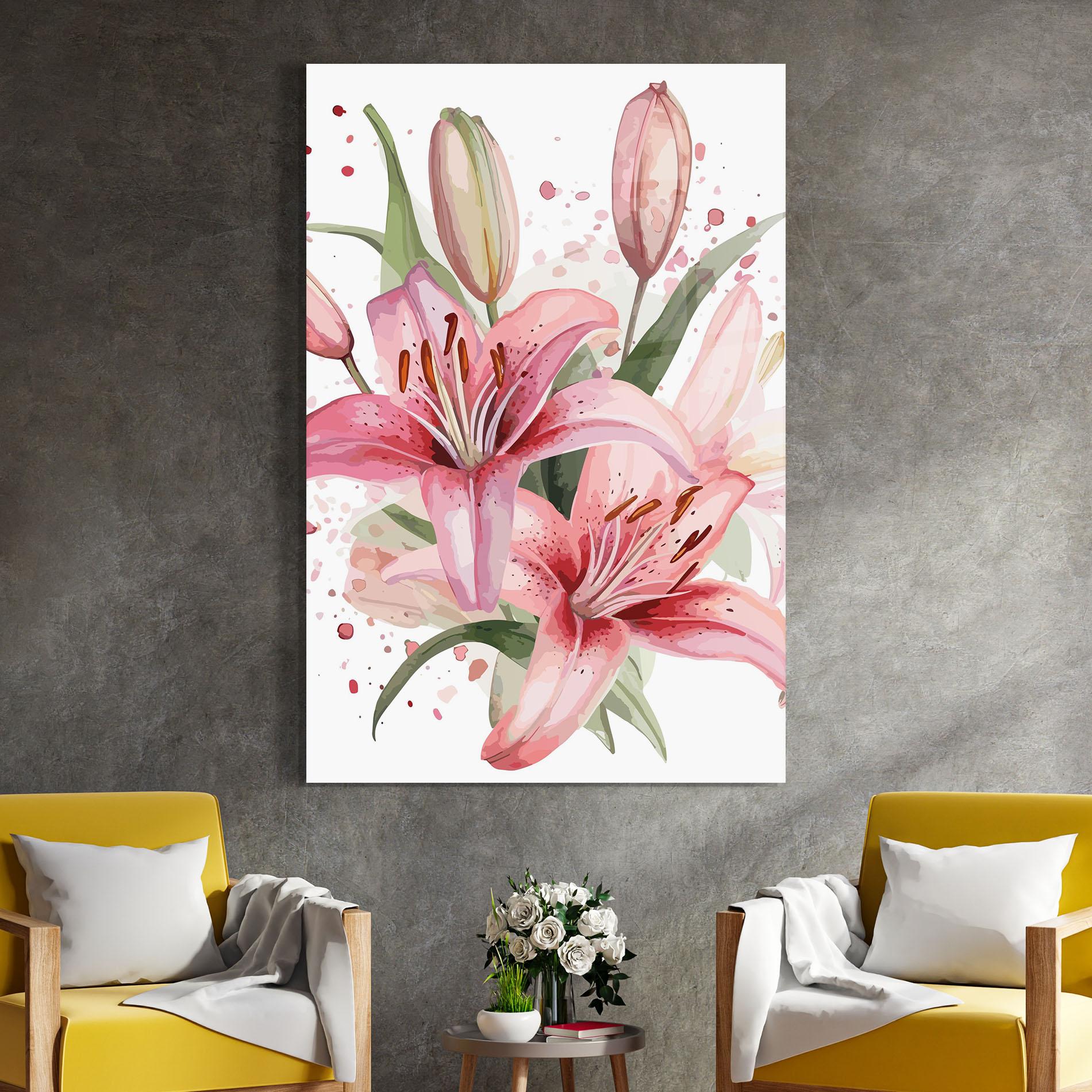 Tablou Sticla Beautiful Pink Lily mockup 4