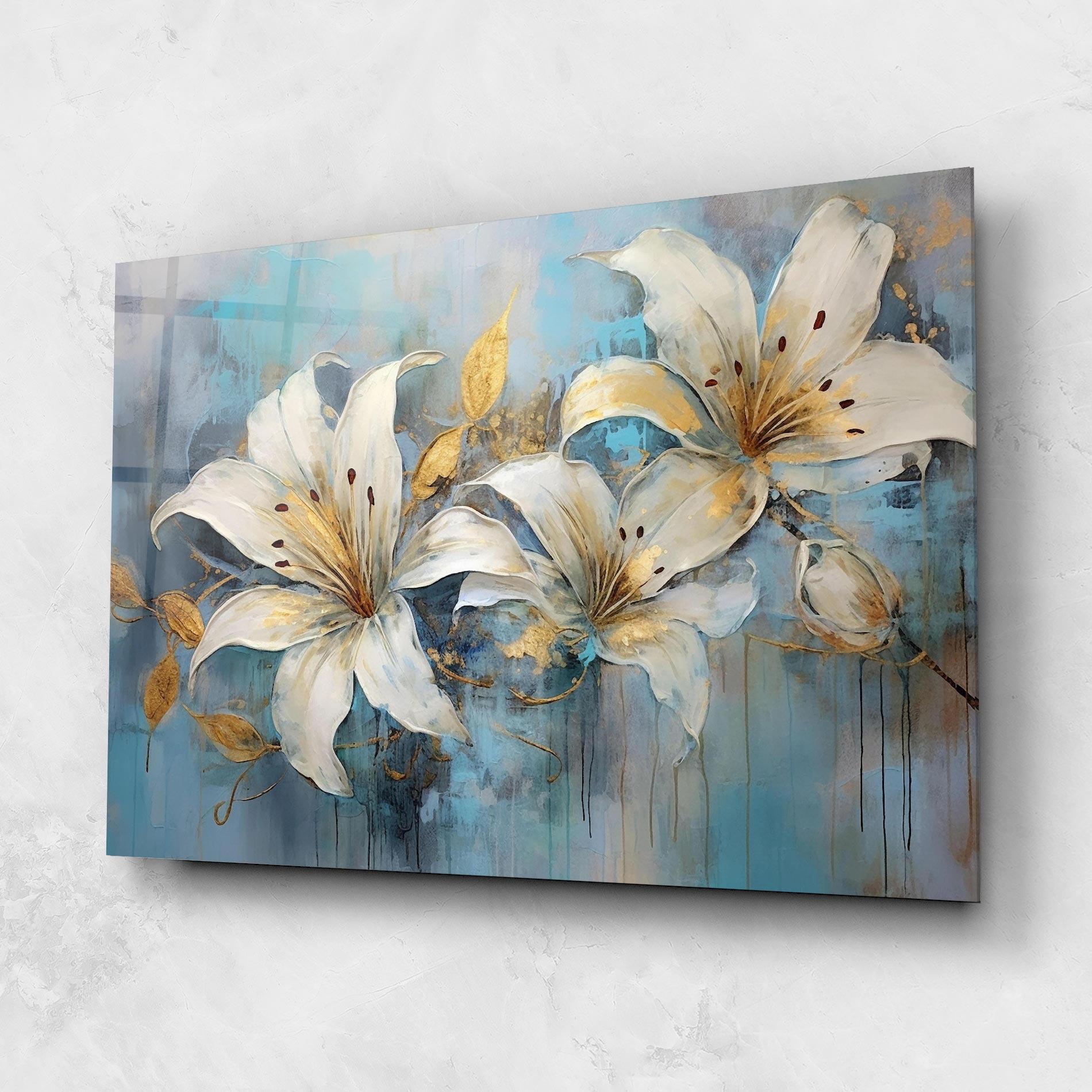 Tablou Sticla Lily With Gold Painting mockup 1