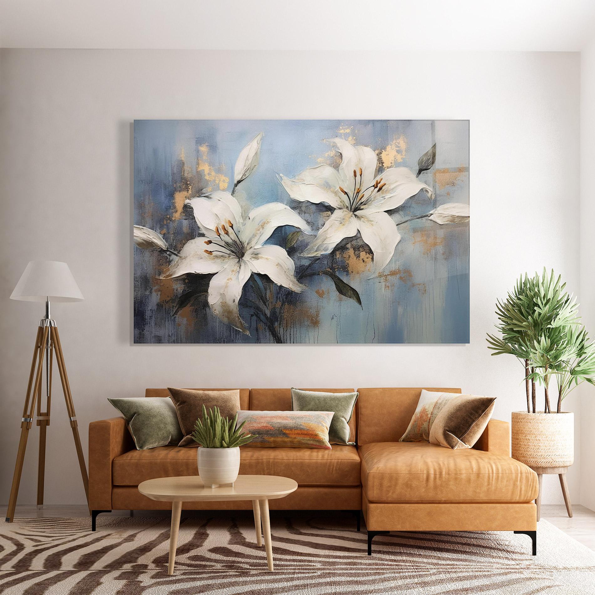 Tablou Sticla Gold Lily Painting mockup 7