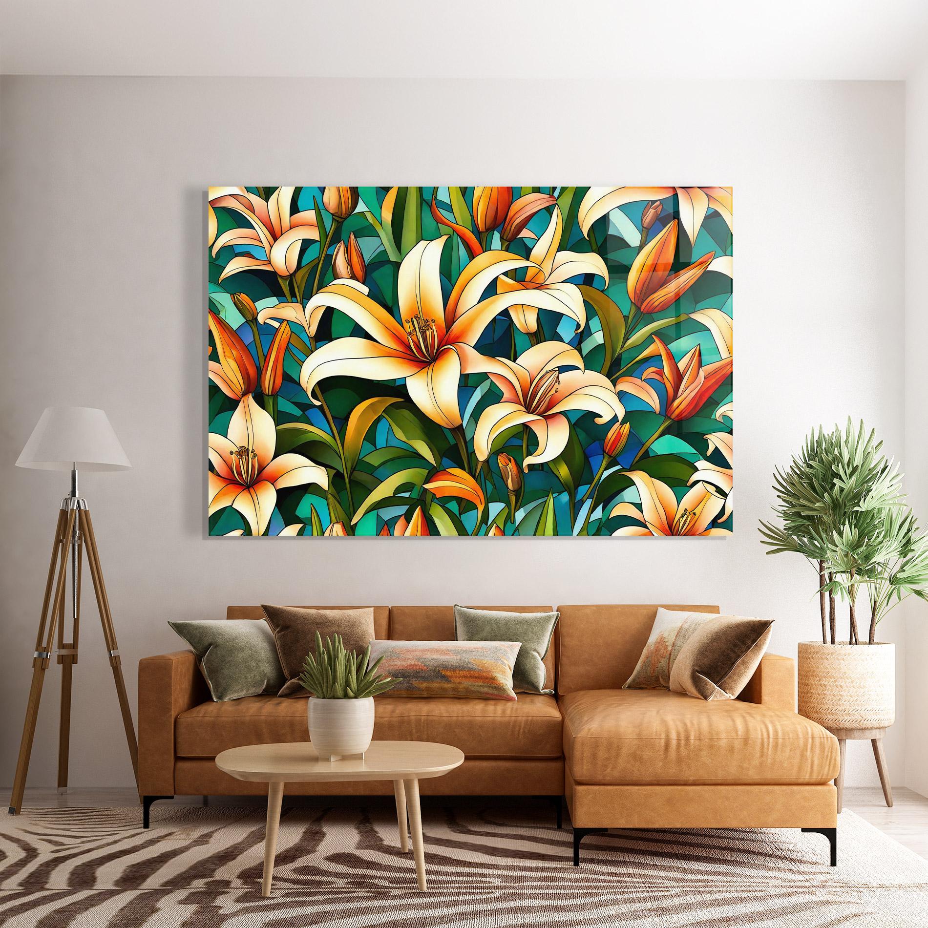 Tablou Sticla Lily Pattern mockup 7