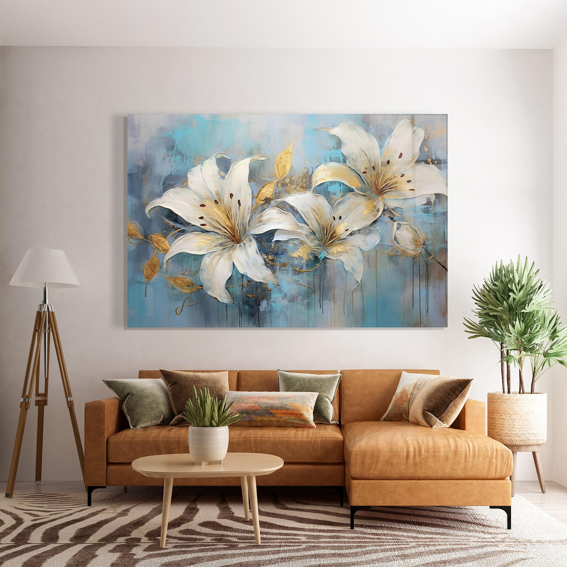 Tablou Sticla Lily With Gold Painting mockup 7