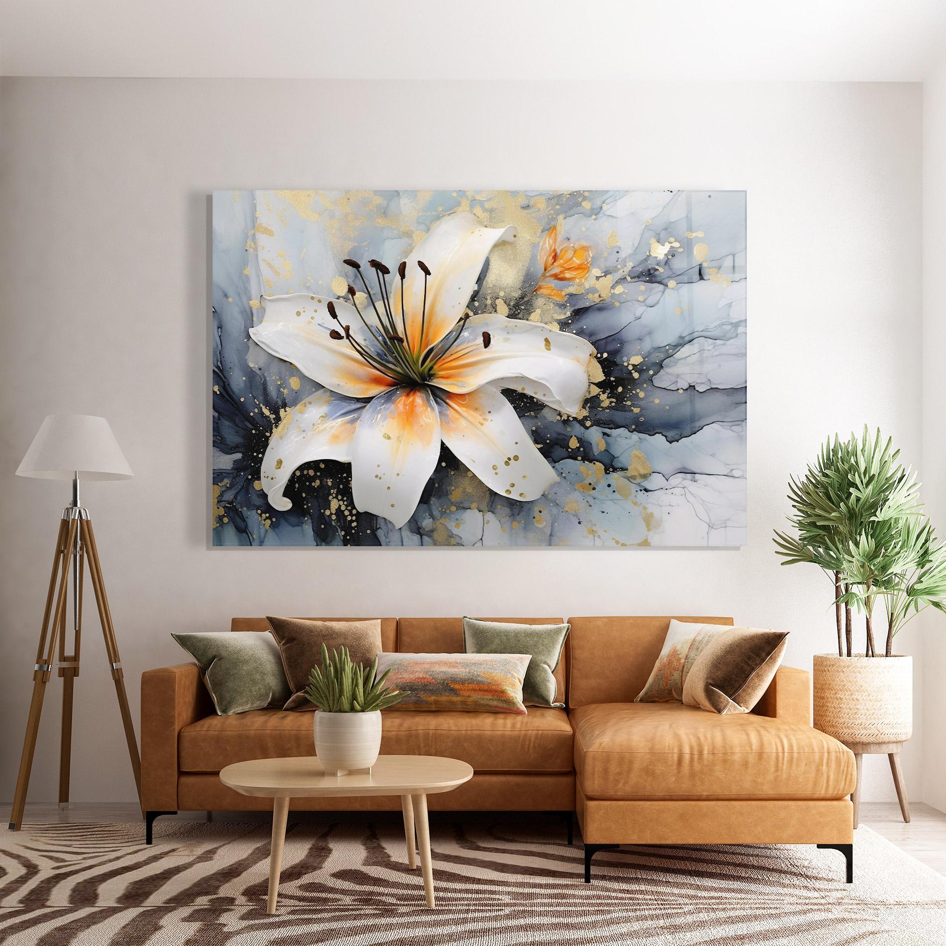 Tablou Sticla Lily With Orange Painting mockup 7