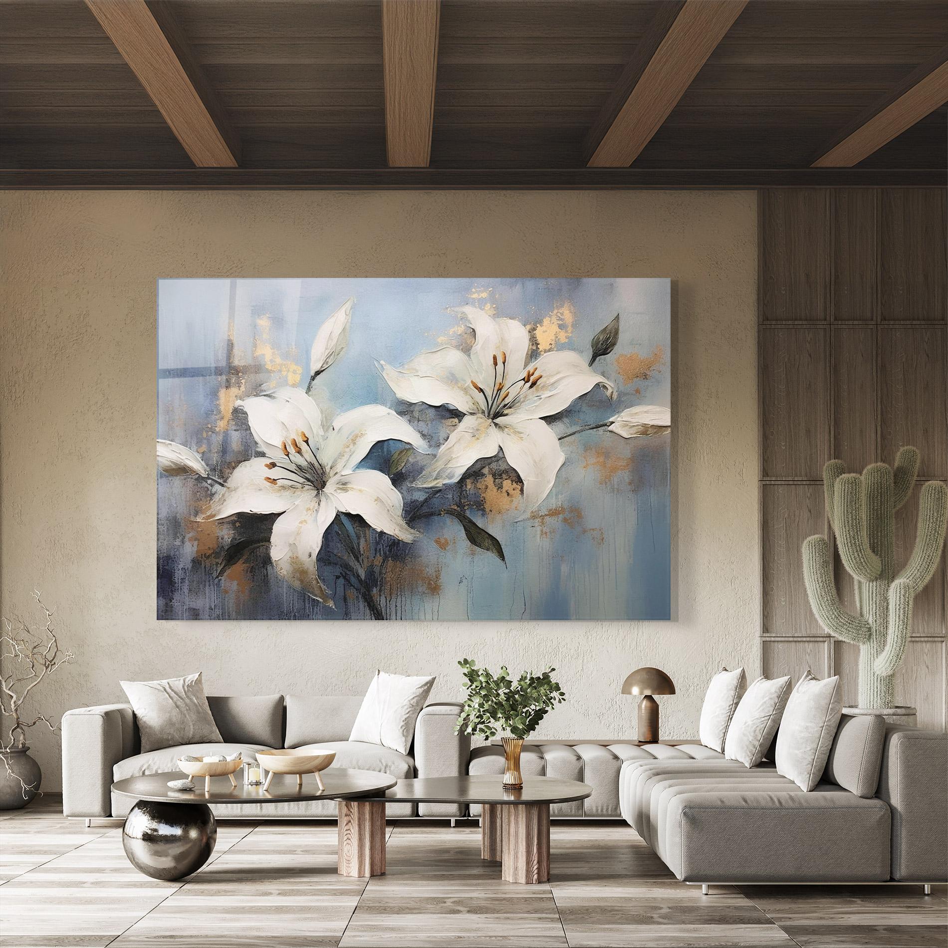 Tablou Sticla Gold Lily Painting mockup 8