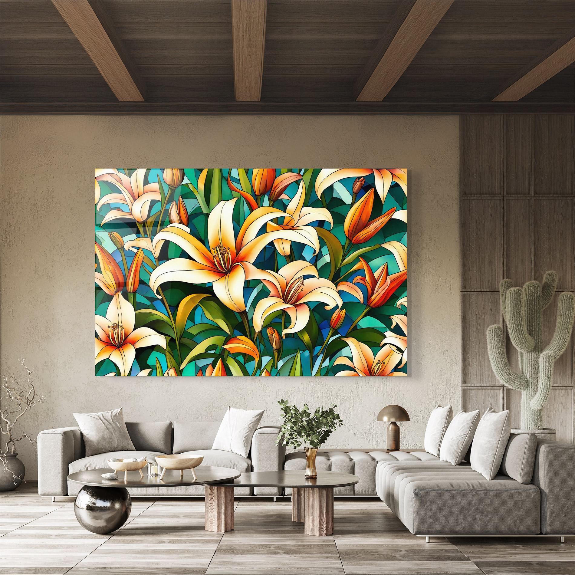 Tablou Sticla Lily Pattern mockup 8