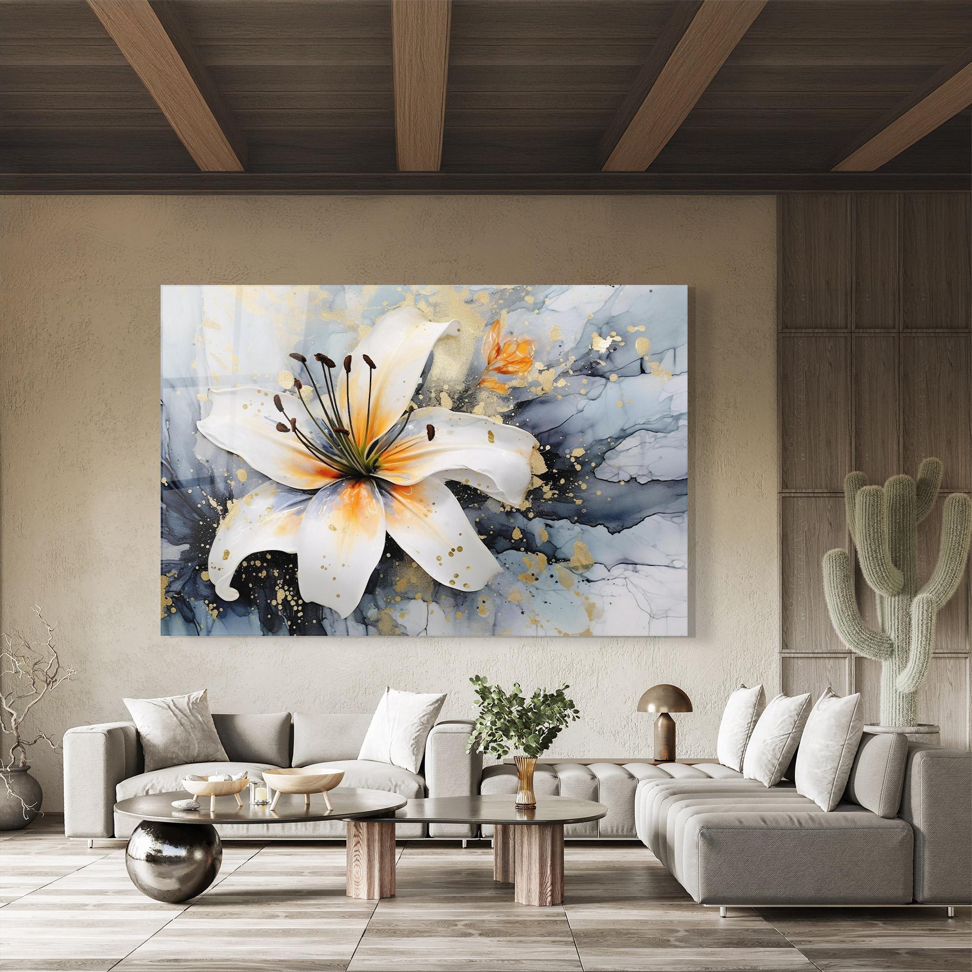 Tablou Sticla Lily With Orange Painting mockup 8