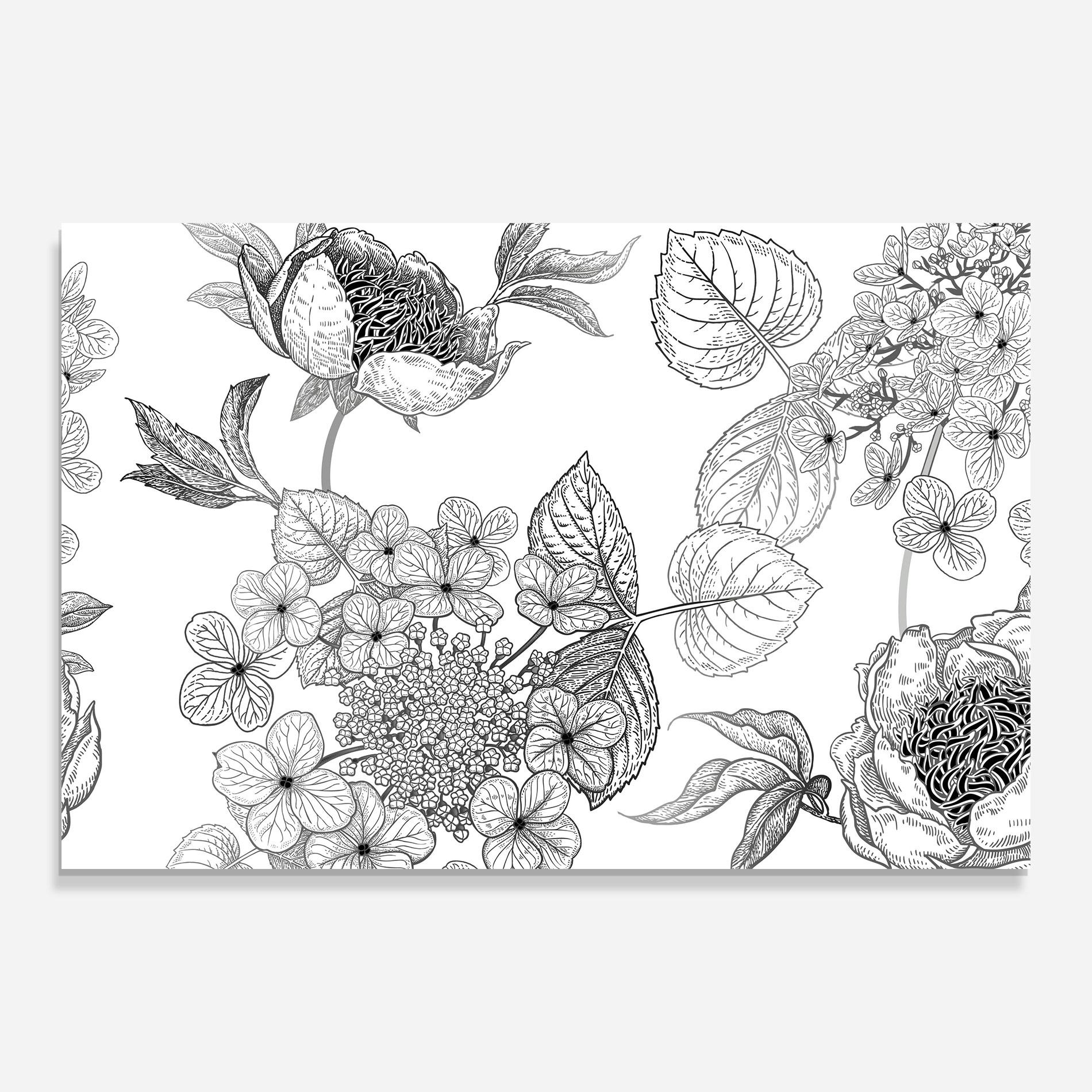 Tablou Sticla Black Line Flower mockup 0