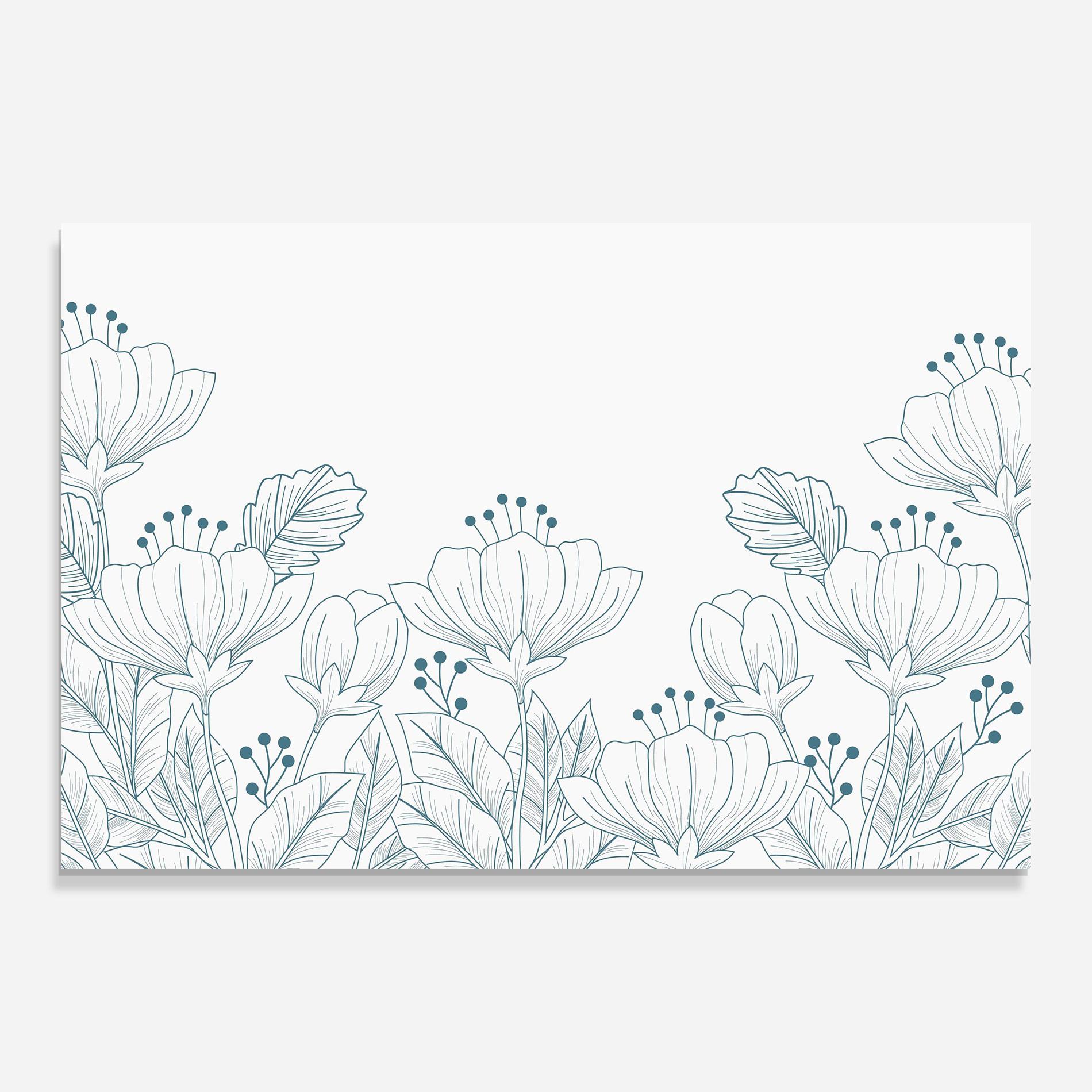 Tablou Sticla Blue Line Flowers mockup 0