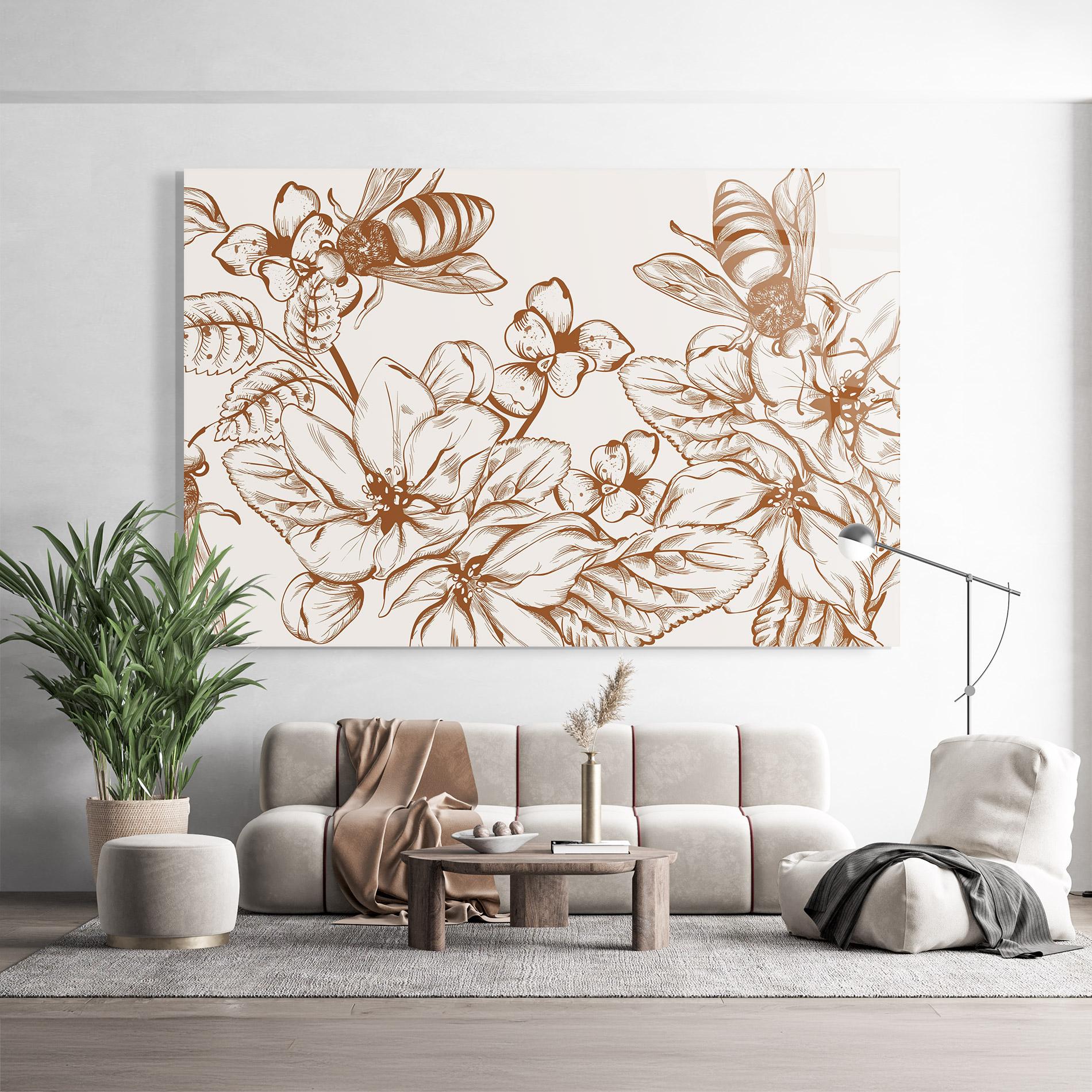 Tablou Sticla Bee Flower Line mockup 9