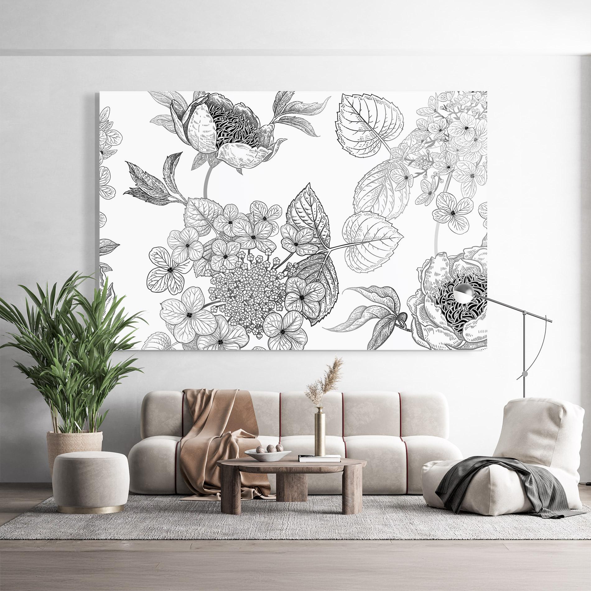 Tablou Sticla Black Line Flower mockup 9