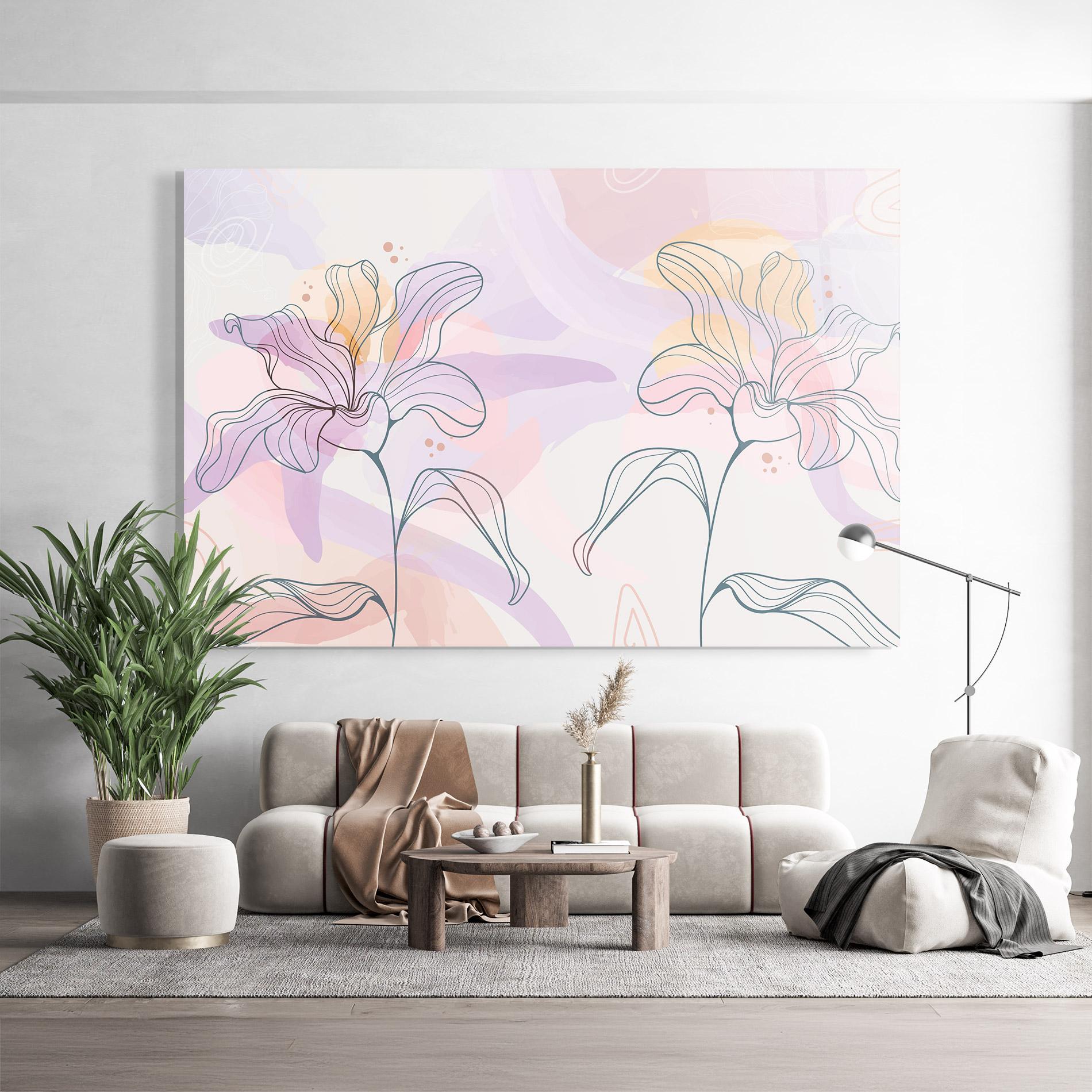 Tablou Sticla Blue Color Line Flower mockup 9