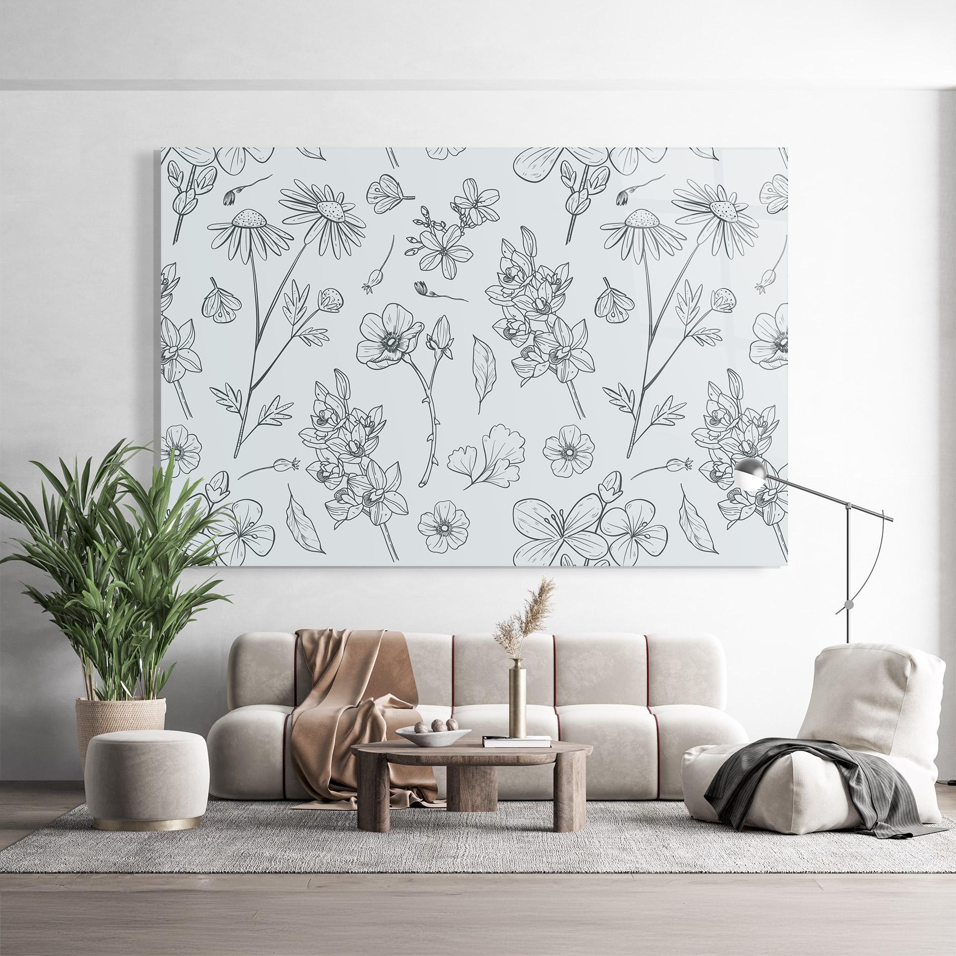 Tablou Sticla Blue Flower Line mockup 9