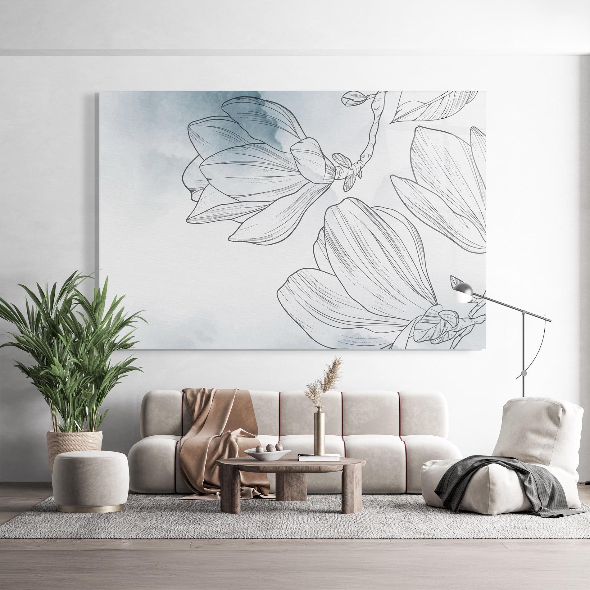 Tablou Sticla Blue Line Flower mockup 9