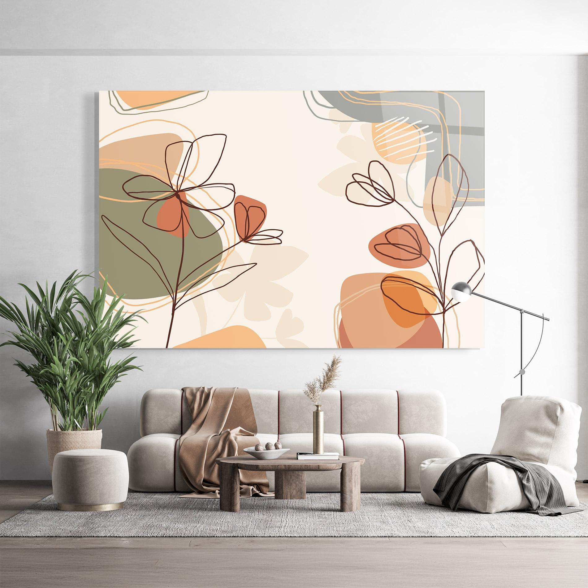 Tablou Sticla Brown Line Plants mockup 9