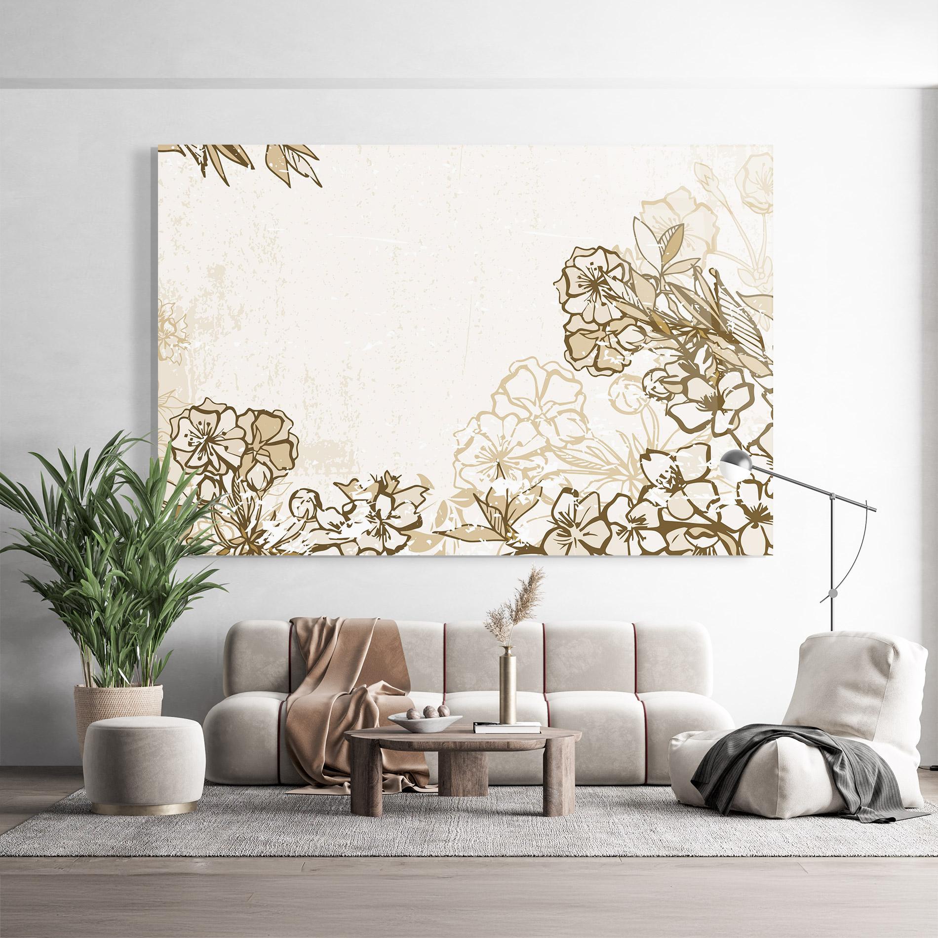 Tablou Sticla Cream Brown Flower mockup 9