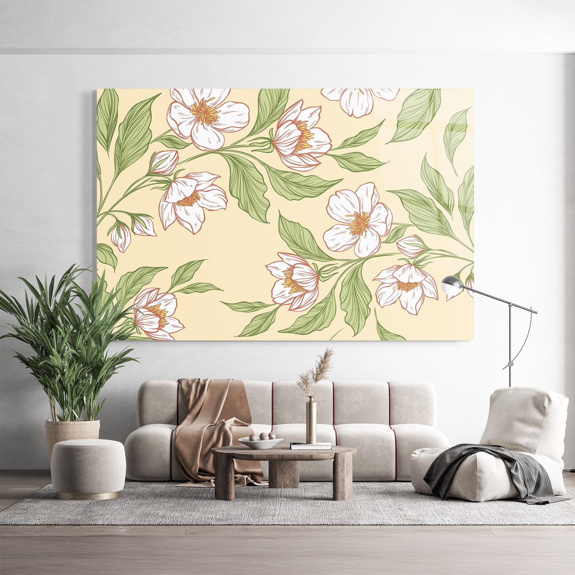 Tablou Sticla Cream Flower White mockup 9