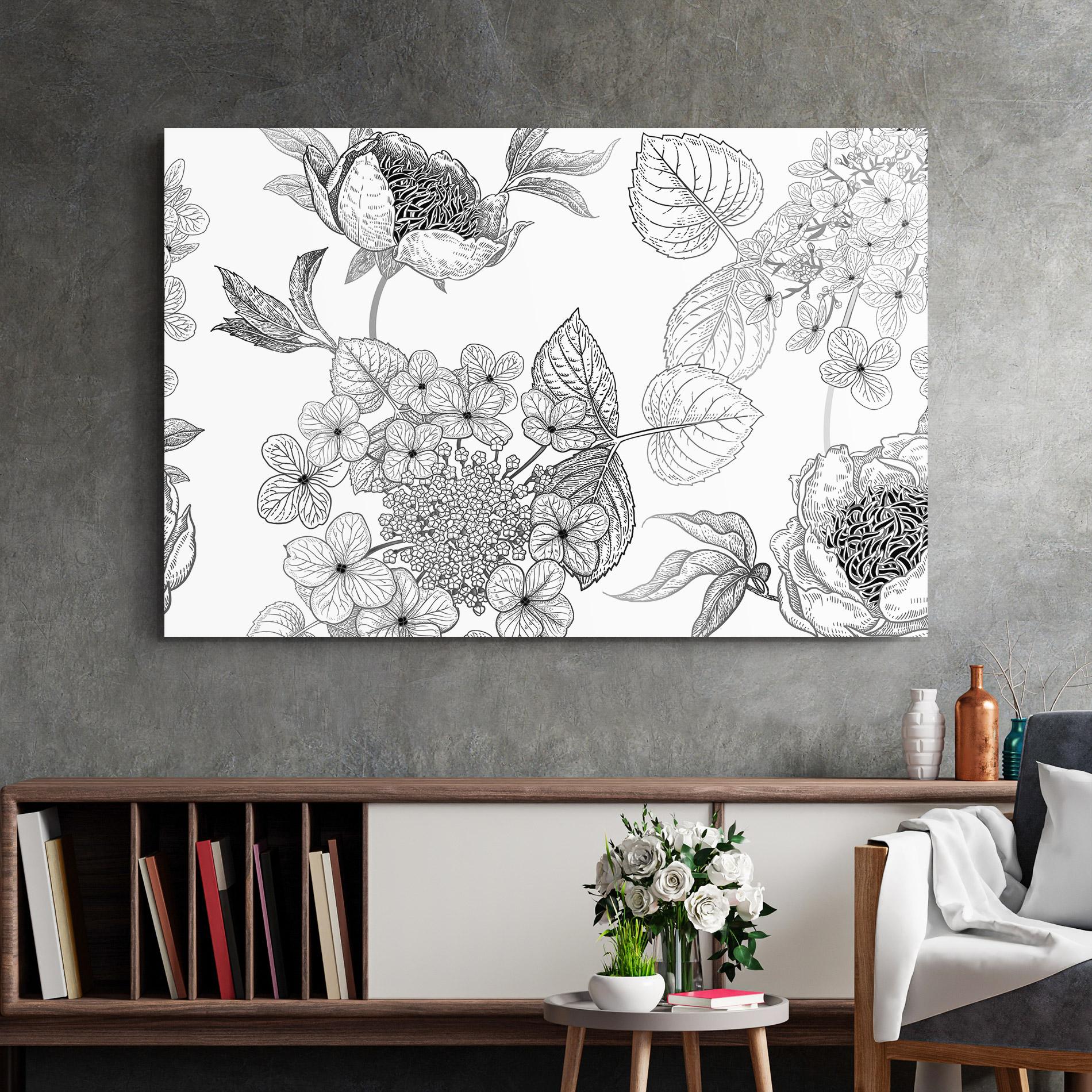 Tablou Sticla Black Line Flower mockup 2