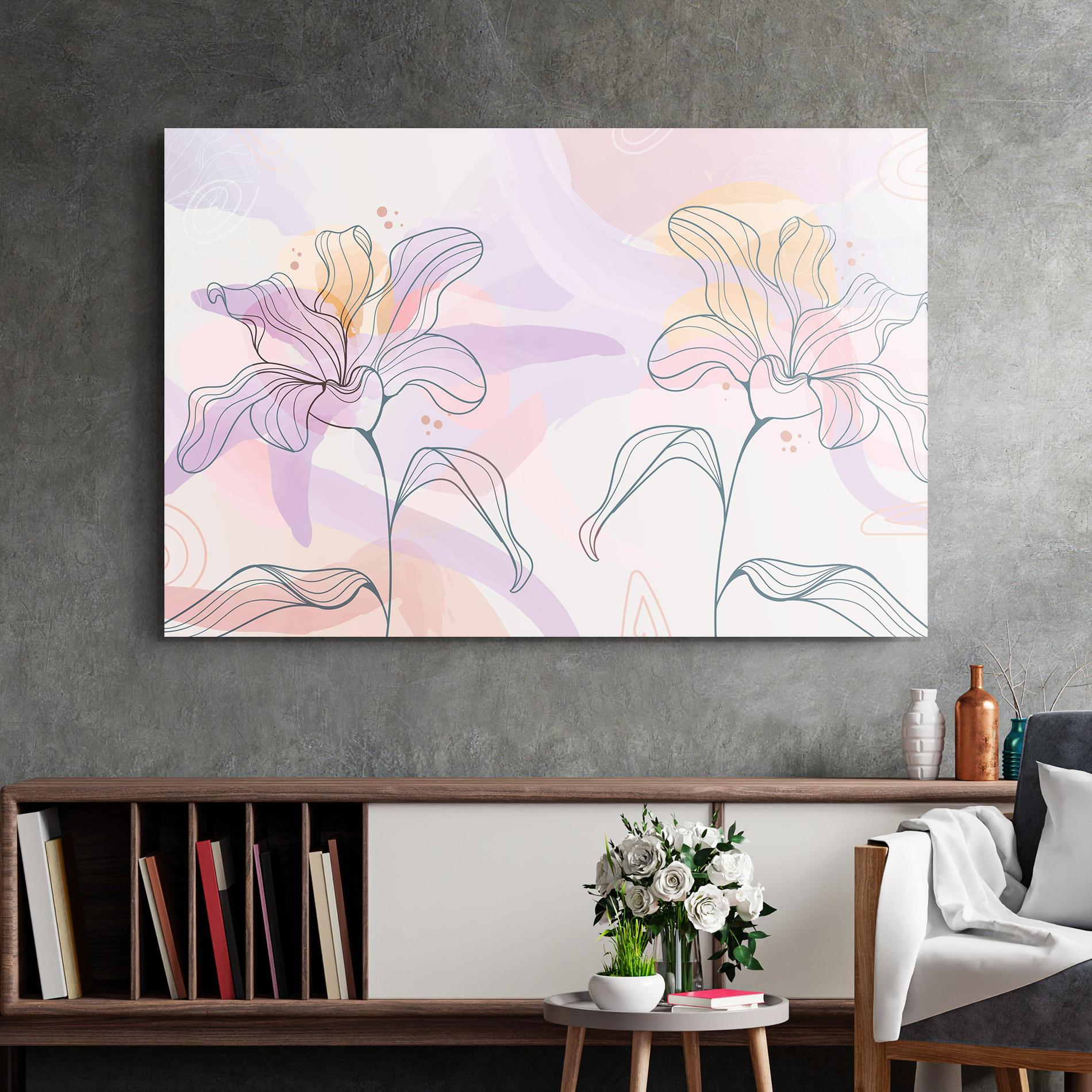 Tablou Sticla Blue Color Line Flower mockup 2