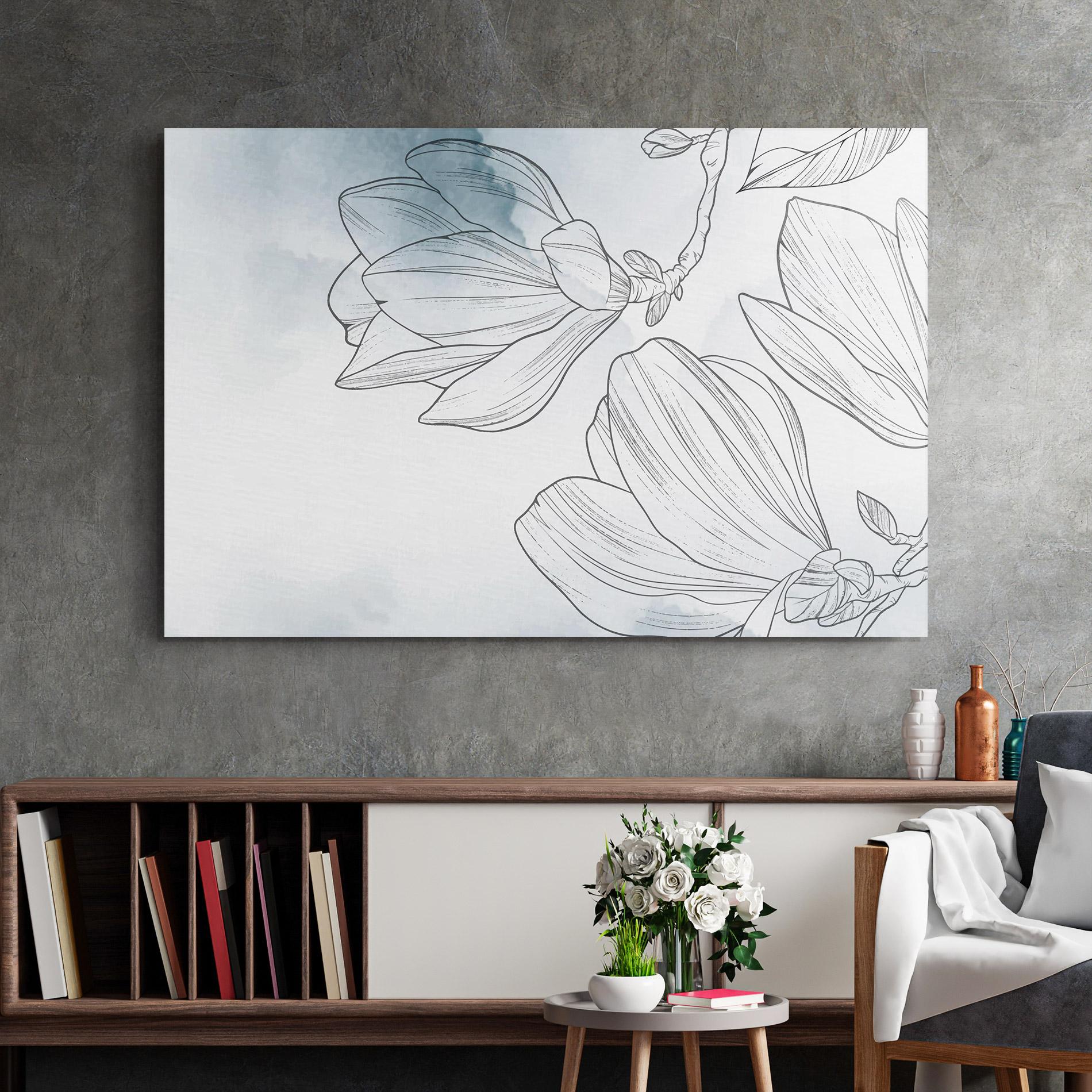 Tablou Sticla Blue Line Flower mockup 2