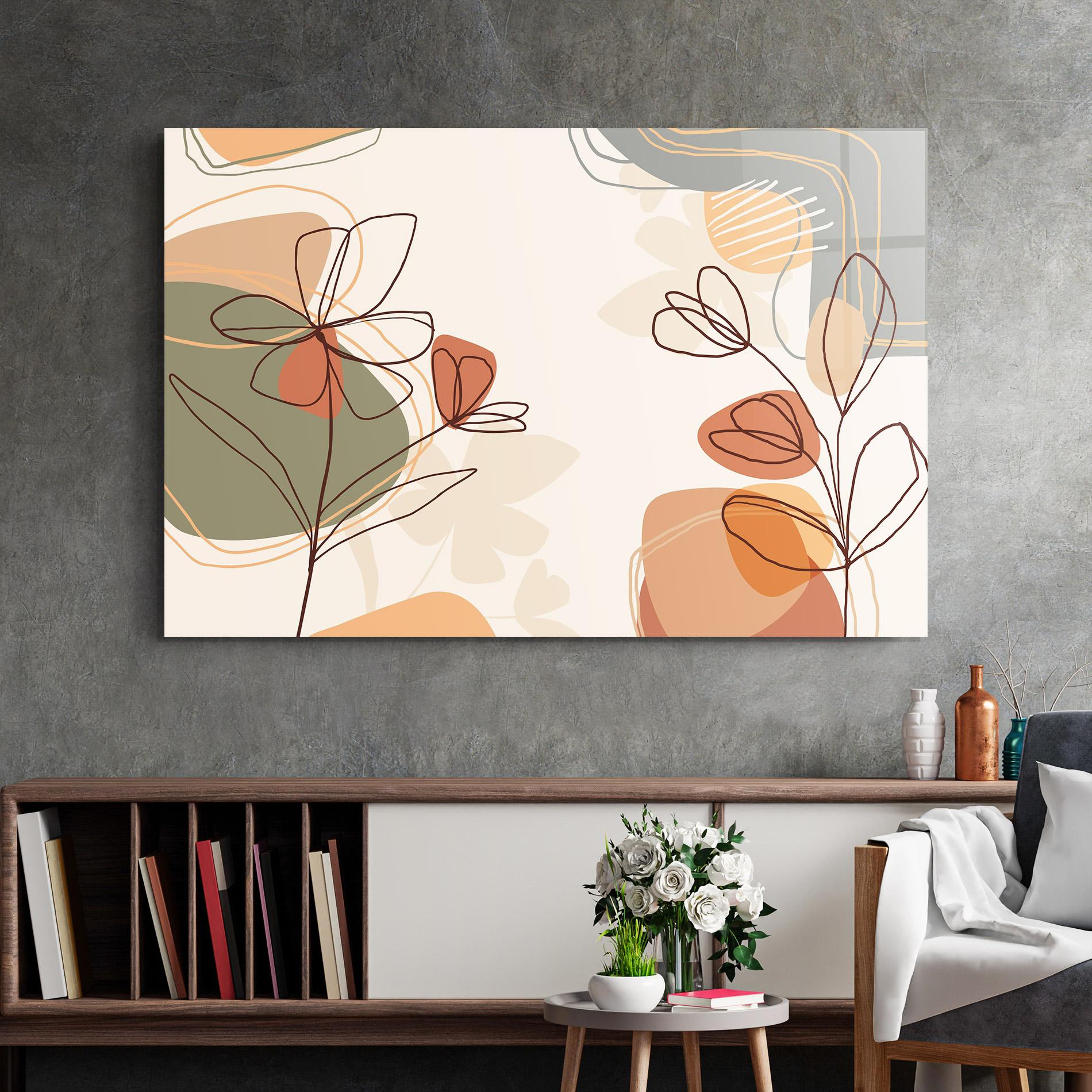 Tablou Sticla Brown Line Plants mockup 2