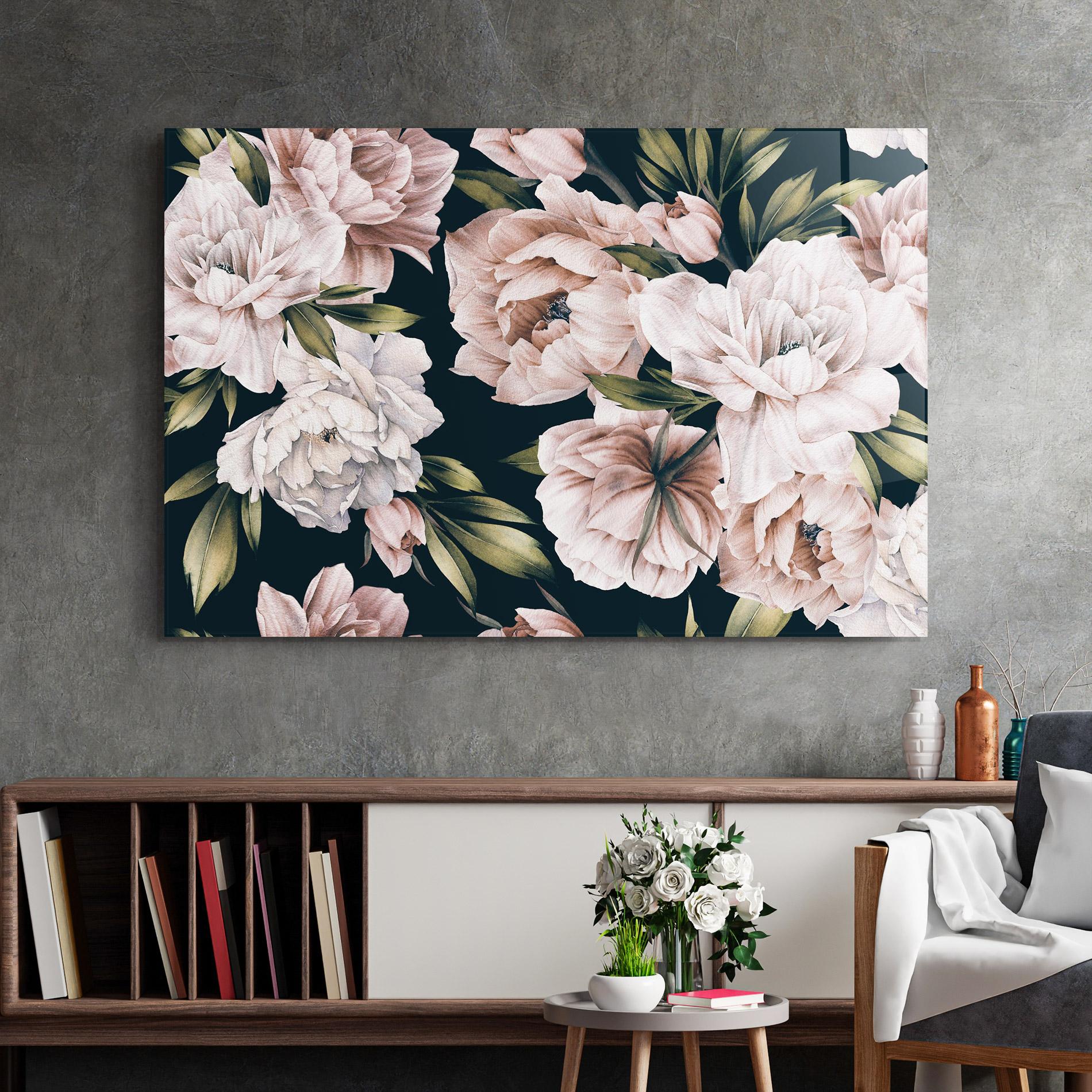 Tablou Sticla Flori De Bujori mockup 2